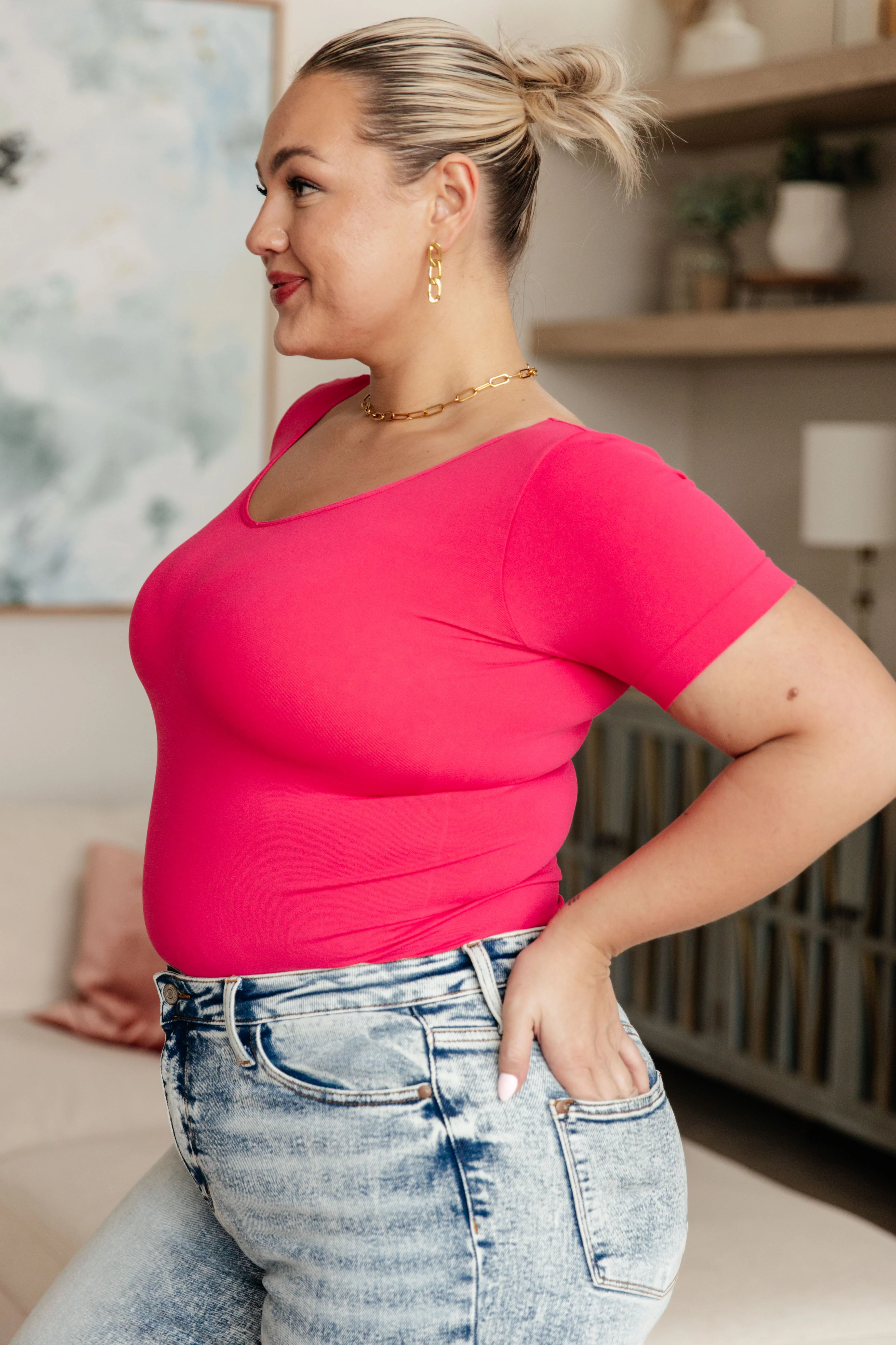 Everyday Scoop Neck Short Sleeve Top in Fuchsia - 2/16/2024 - Image 5