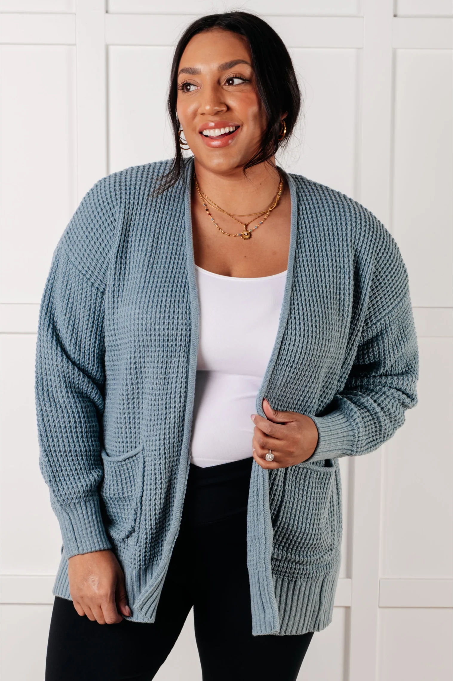 Everything Layer Waffle Knit Open Front Cardigan in Blue Grey - 1/29/2025 - Image 7