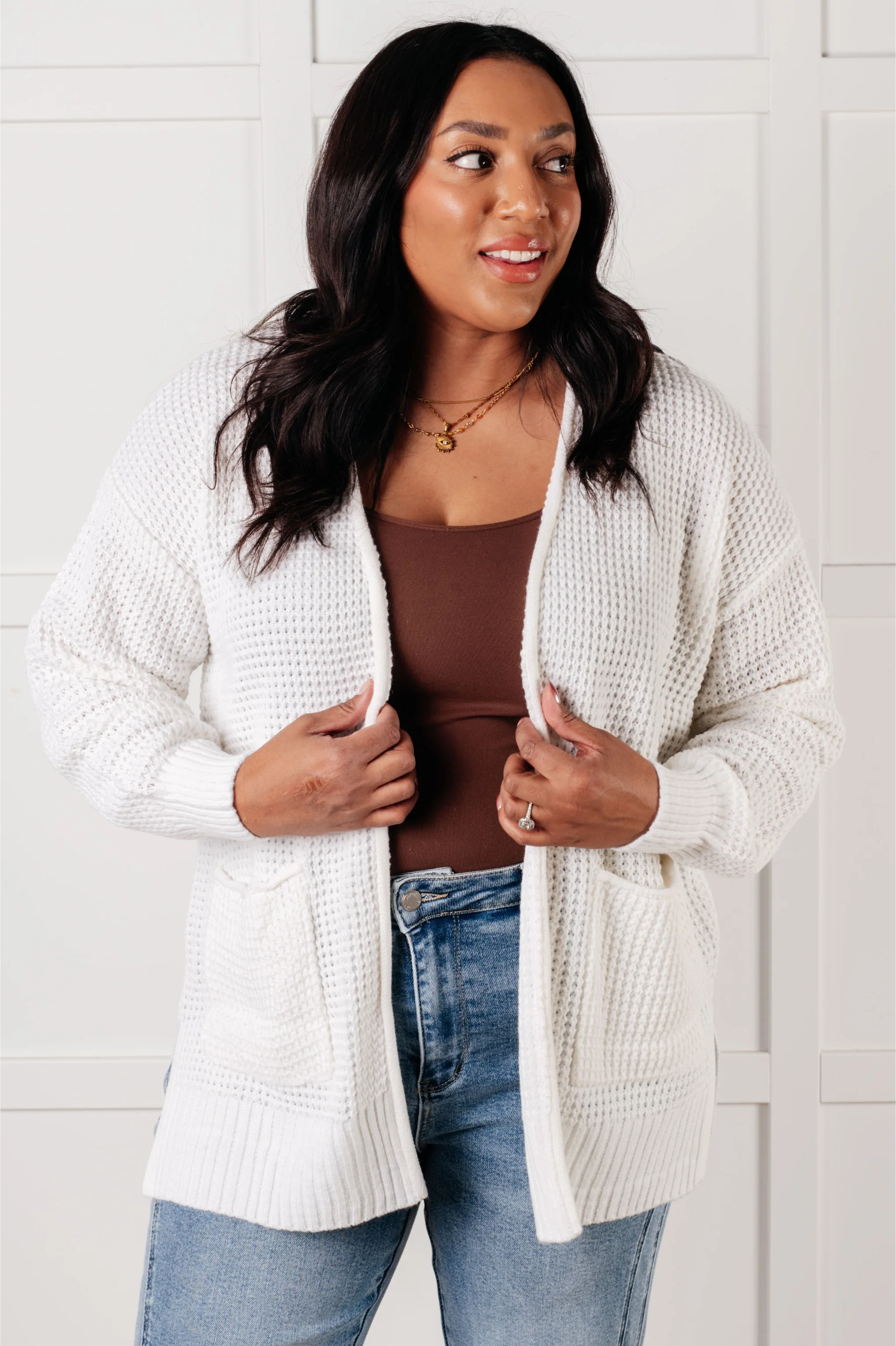 Everything Layer Waffle Knit Open Front Cardigan in Ivory - 1/29/2025 - Image 5