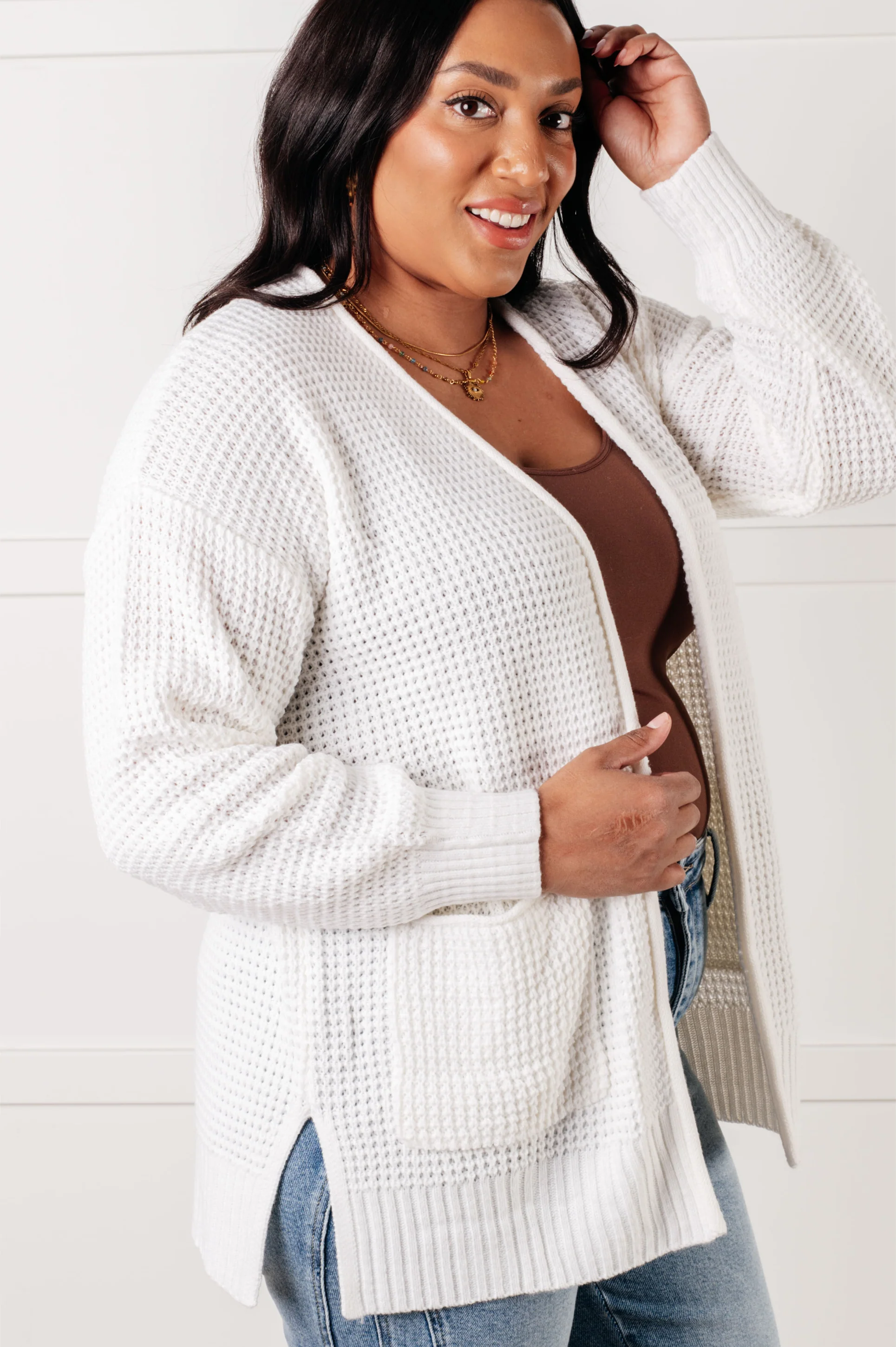 Everything Layer Waffle Knit Open Front Cardigan in Ivory - 1/29/2025 - Image 6