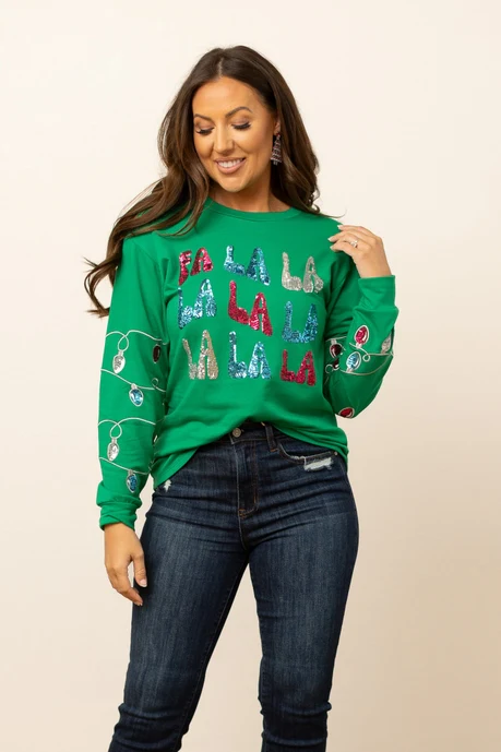 Fa La La Sequins Green Sweater - Image 4