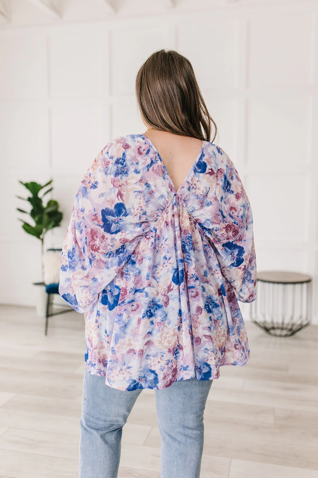Fabled in Floral Draped Peplum Top in Blue - 6/29/2023 - Image 6