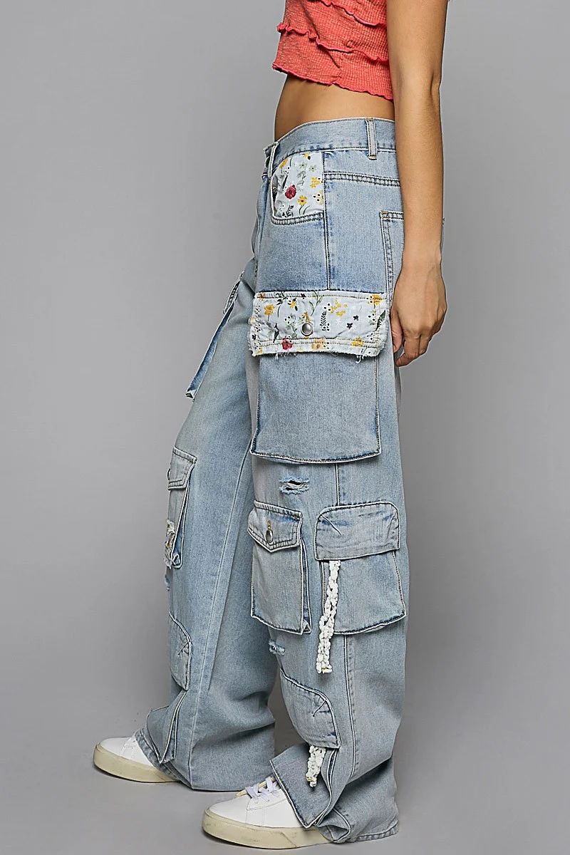 Floral Patches Multi Pockets Cargo Pants - Image 6