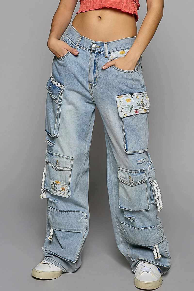 Floral Patches Multi Pockets Cargo Pants - Image 7