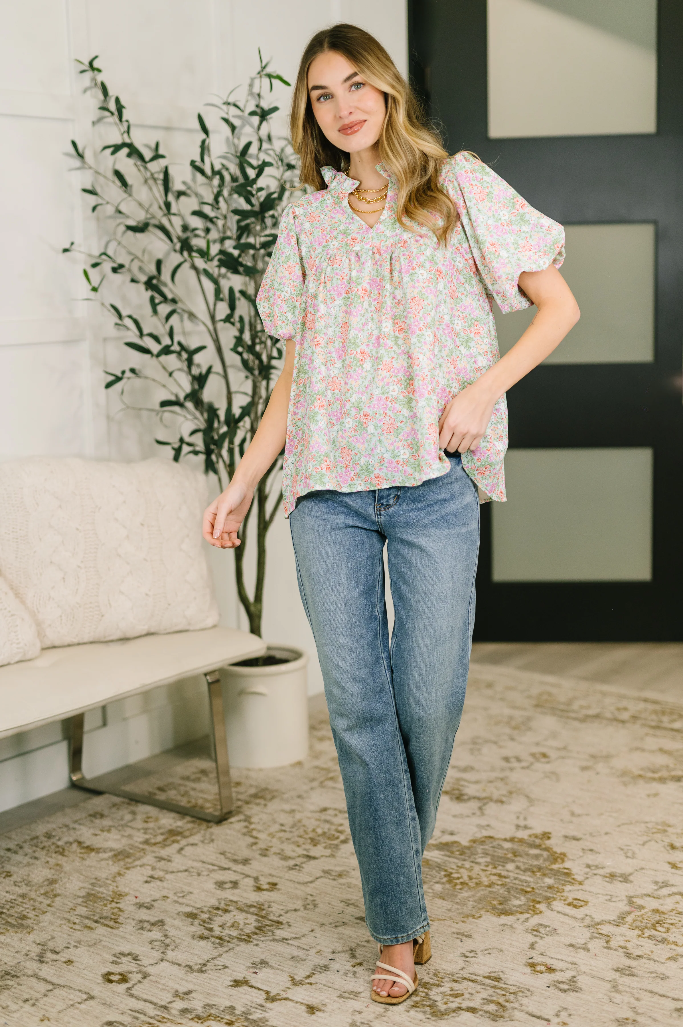 Flower Picking Notch Neck Blouse - 7/23/2026 - Image 3