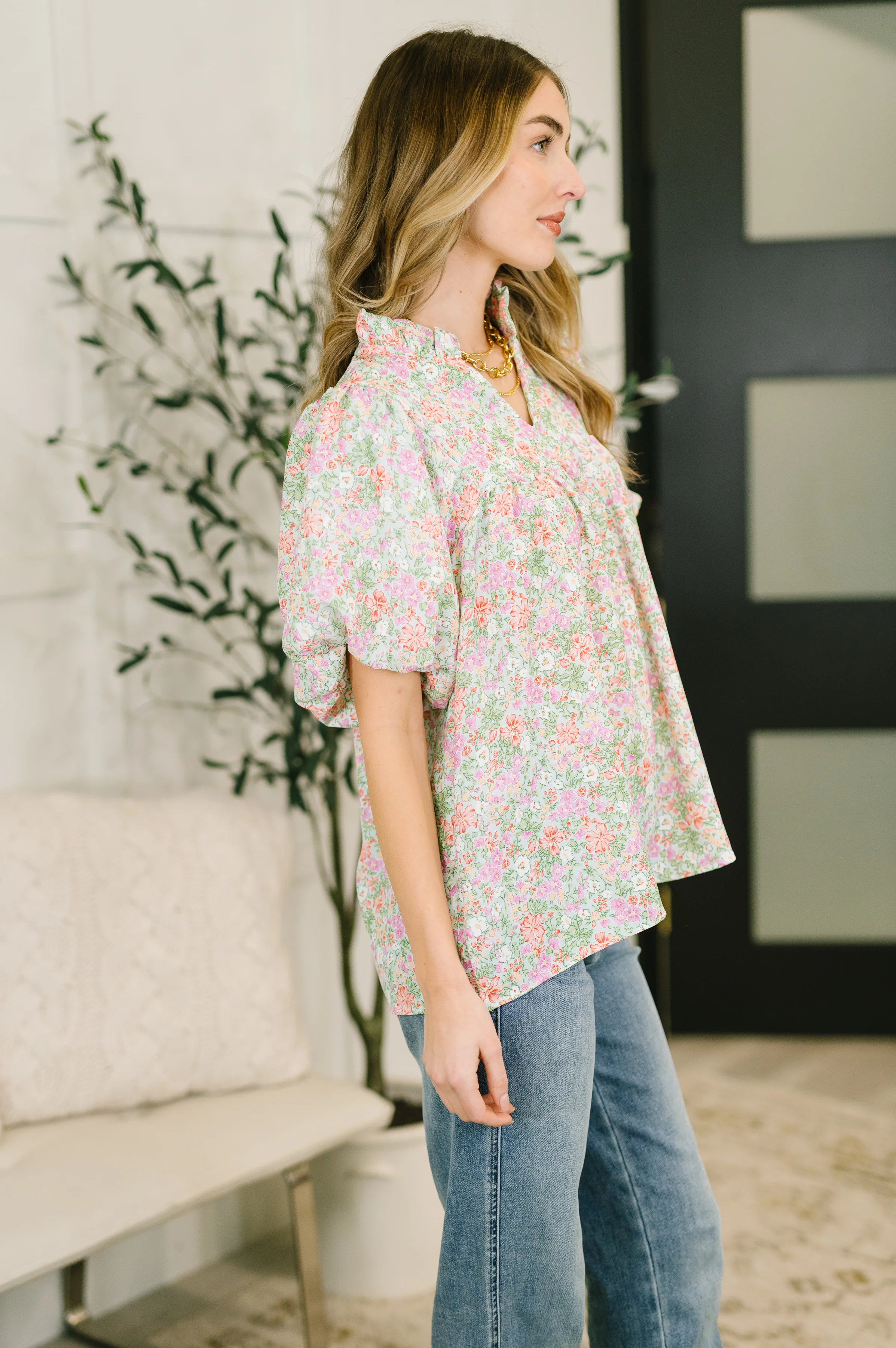 Flower Picking Notch Neck Blouse - 7/23/2026 - Image 4