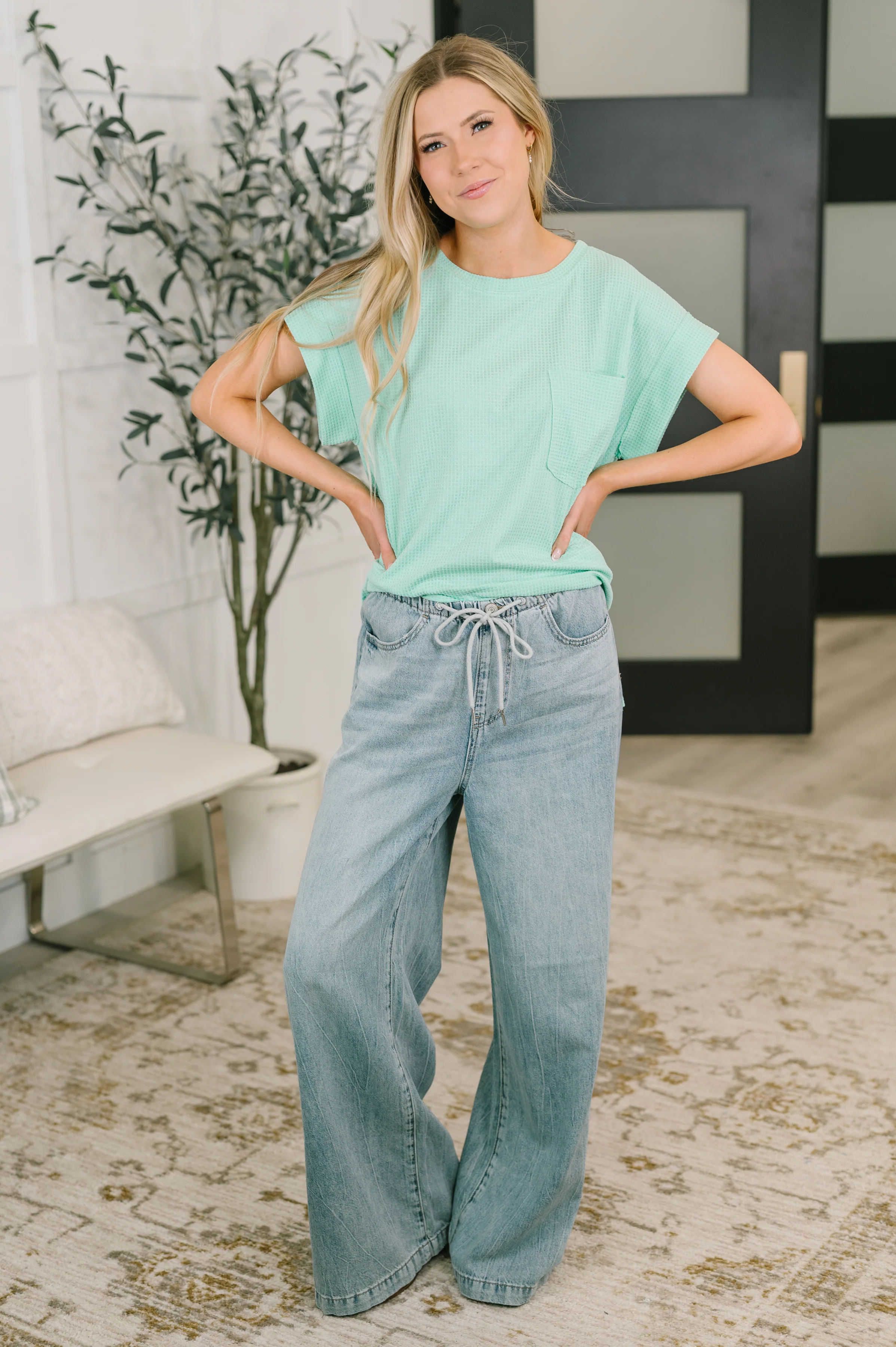Foundation First Waffle Knit Relaxed Tee in Mint - 6/19/2026 NEW - Image 3