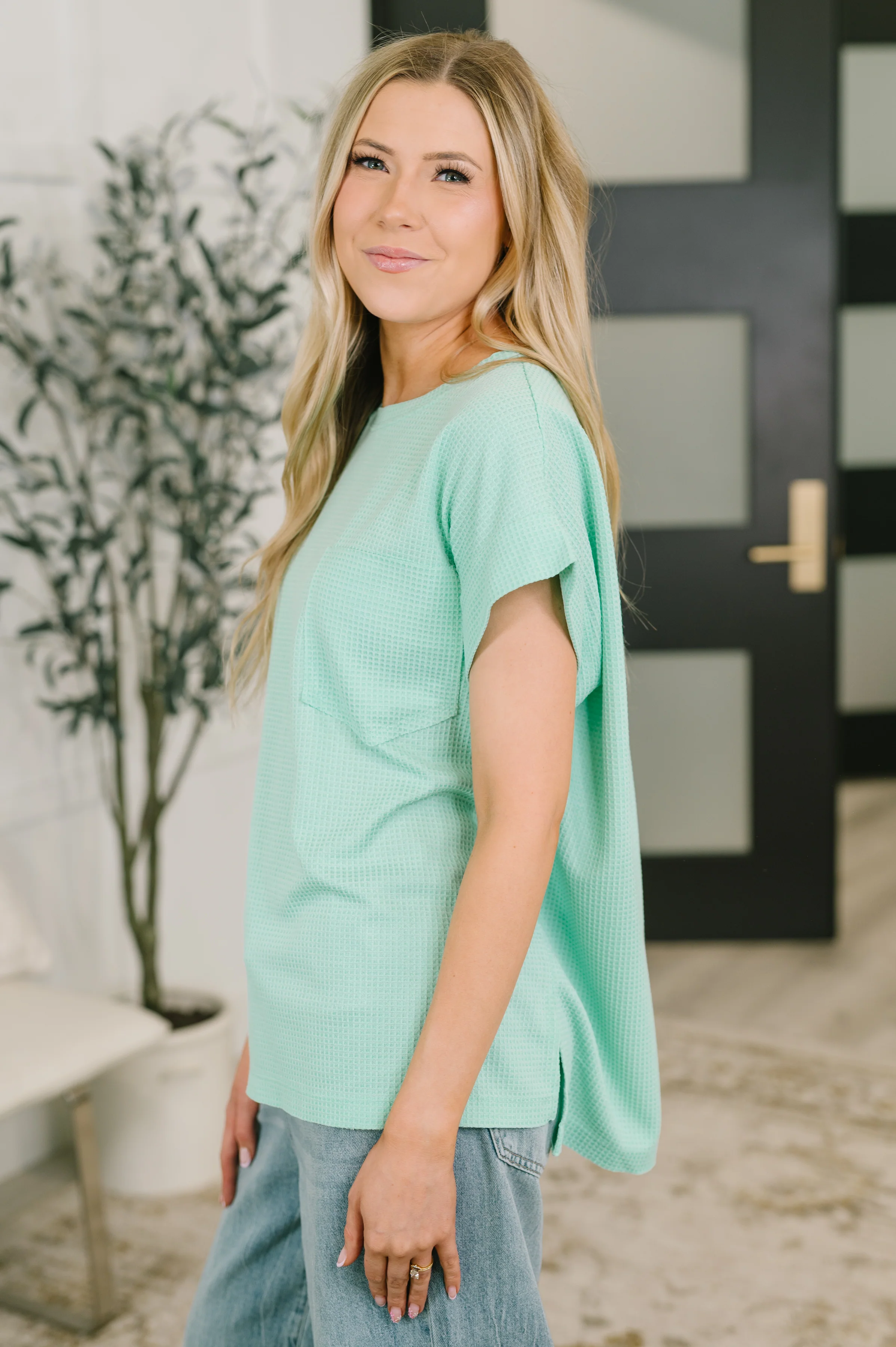 Foundation First Waffle Knit Relaxed Tee in Mint - 6/19/2026 NEW - Image 5