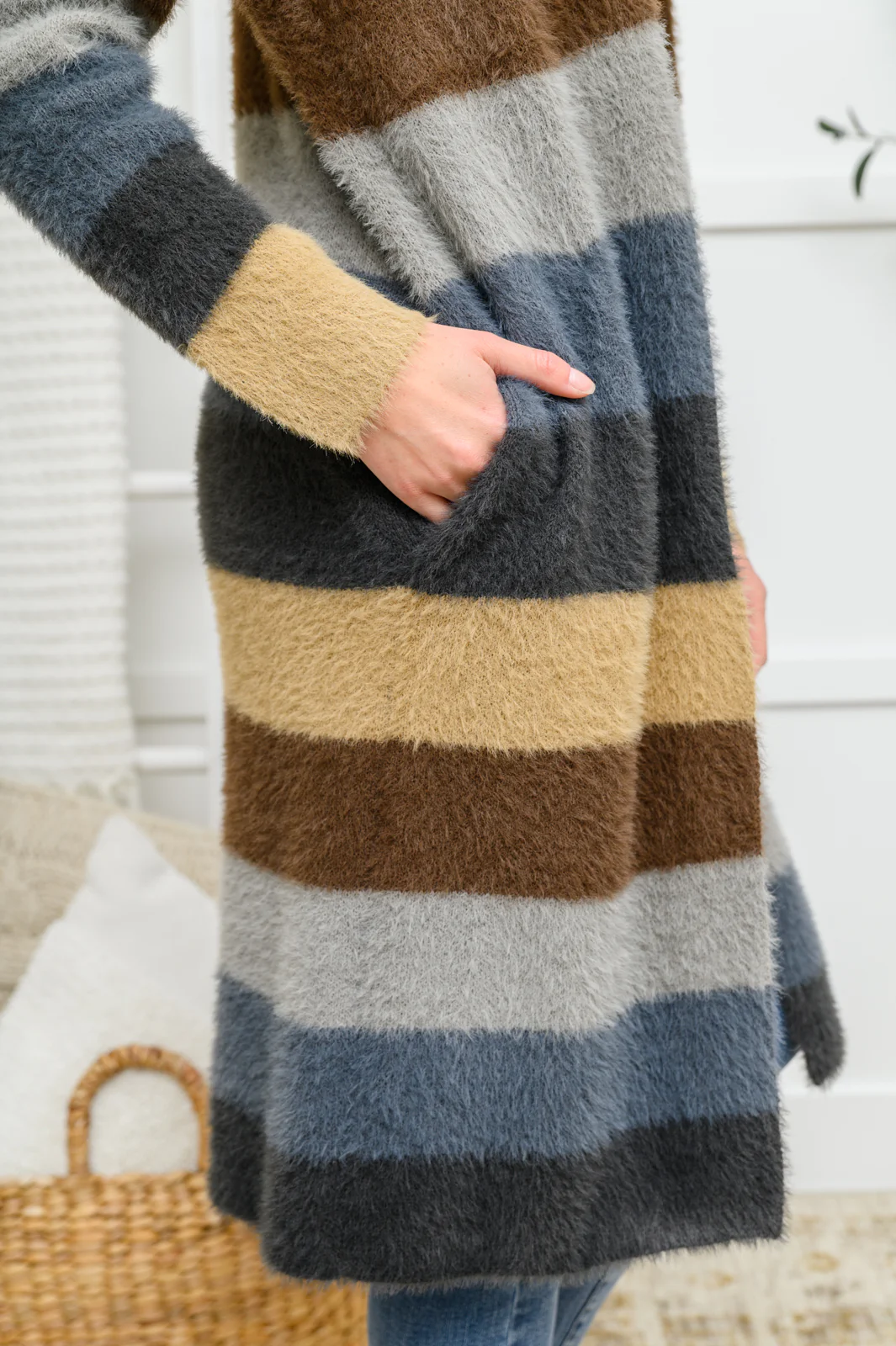 Fuzzy Longline Cardigan In Blue & Cocoa - 11/25/2022 - Image 4