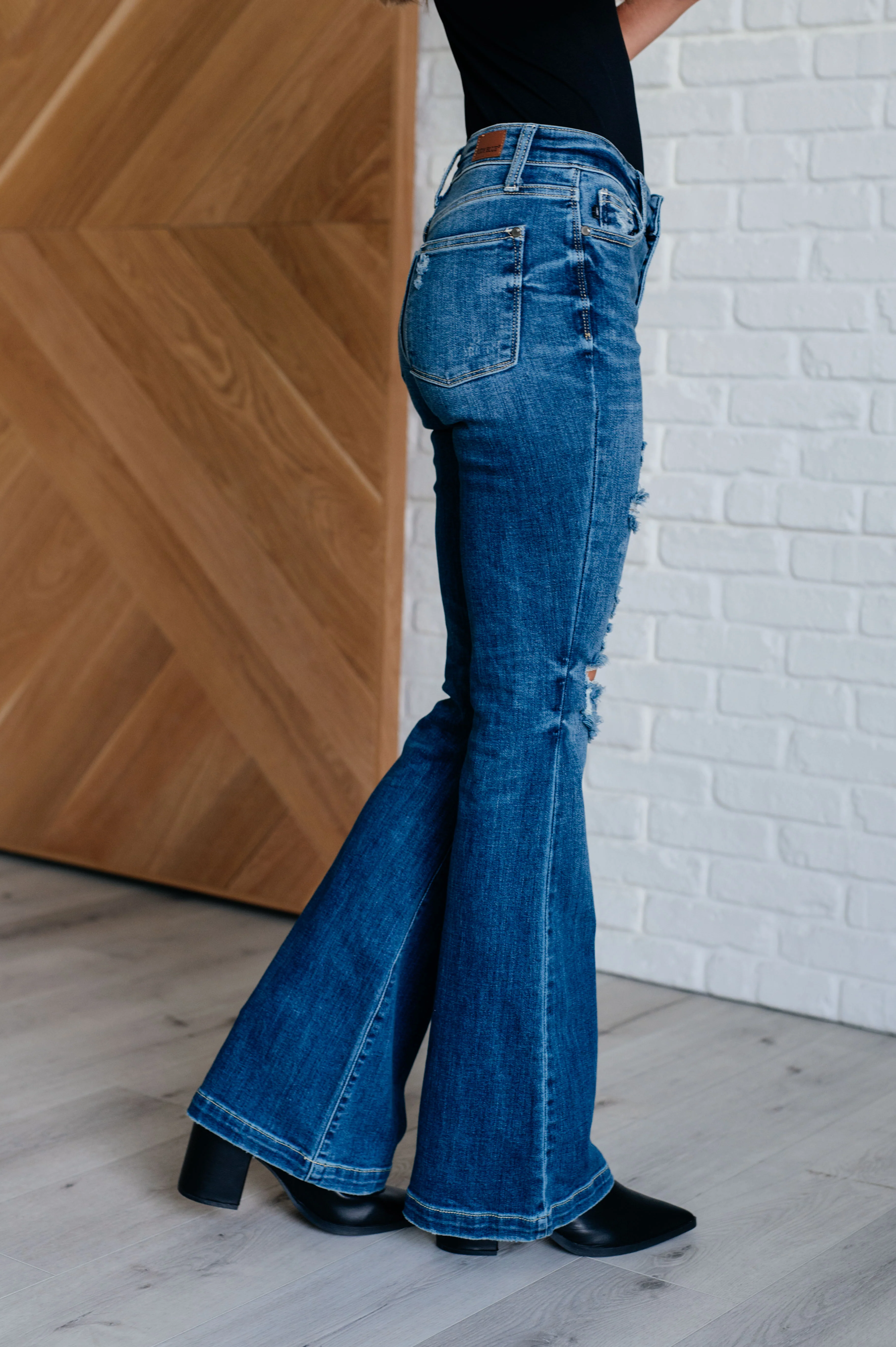 Gabriella Mid Rise Distressed Button Fly Flare Jeans - 9/18/2024 - Image 5