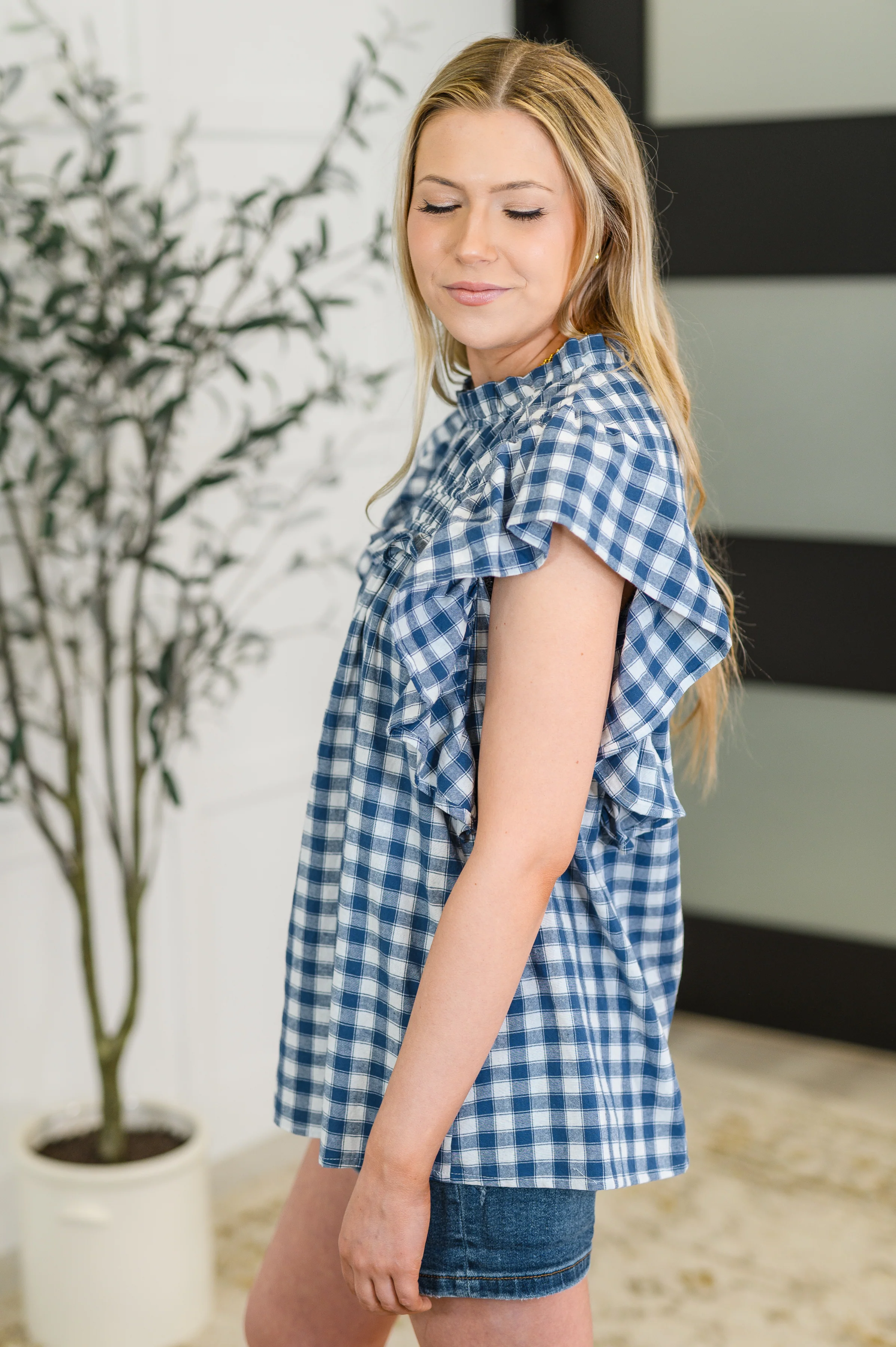 Garden at Goldenhour Flutter Sleeve Blouse in Blue - 5/30/2025 - Image 3