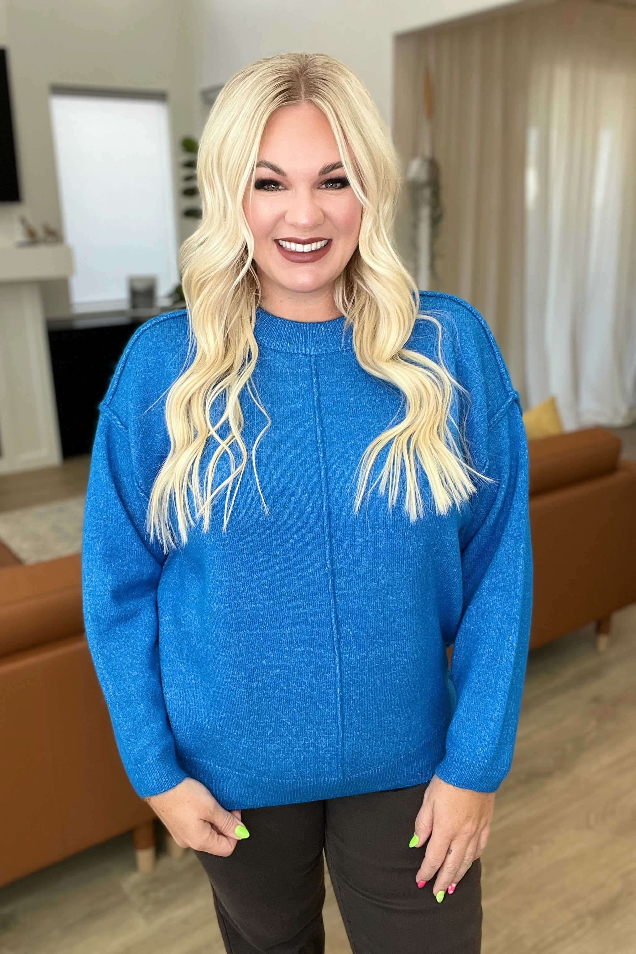 Garment Dyed Front Seam Sweater in Heather Ocean Blue - 9/6/2023 - Image 2