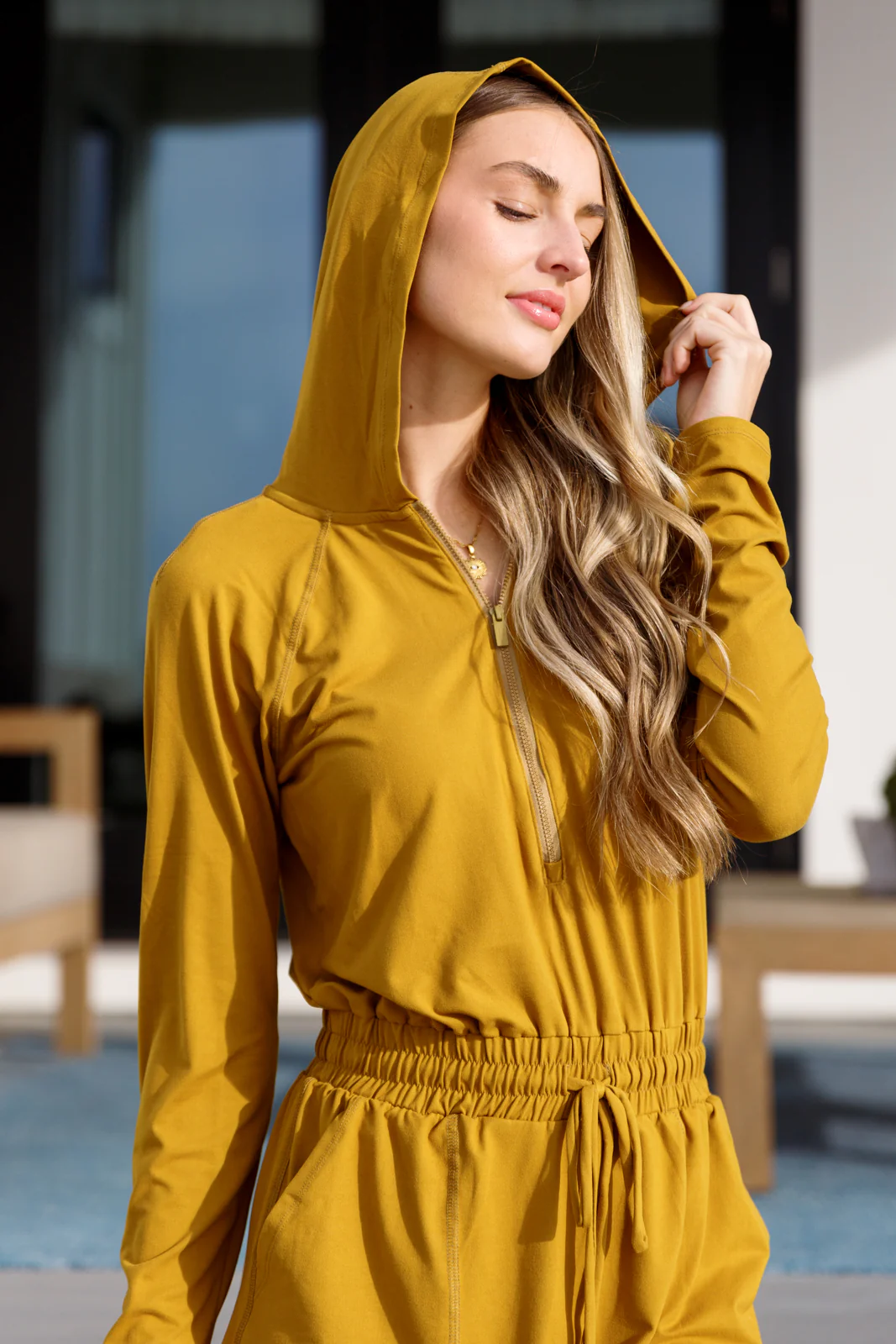 Getting Out Long Sleeve Hoodie Romper Gold Spice - 2/6/2024 - Image 12