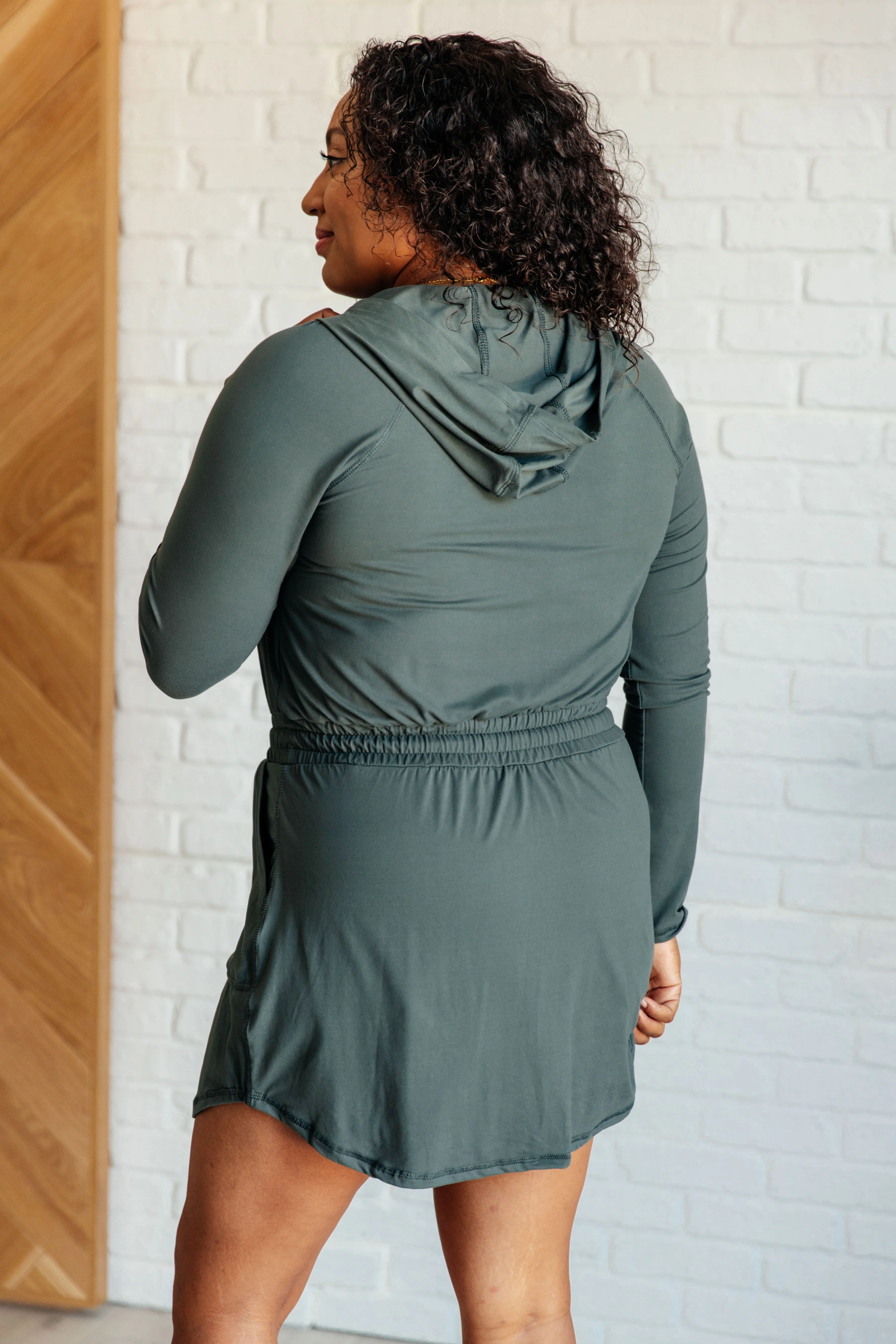 Getting Out Long Sleeve Hoodie Romper in Smoked Spruce - 8/6/2024 - Image 8