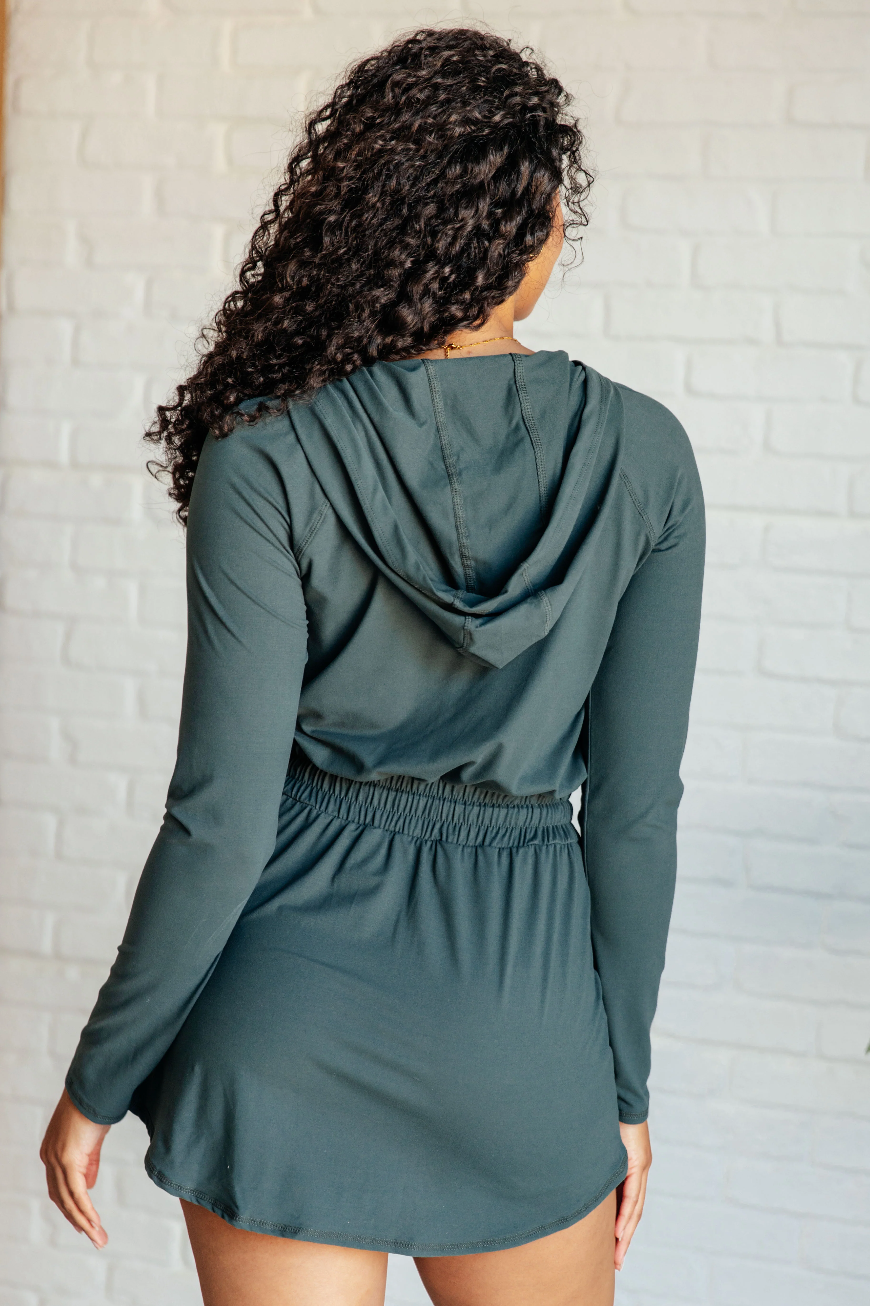 Getting Out Long Sleeve Hoodie Romper in Smoked Spruce - 8/6/2024 - Image 9