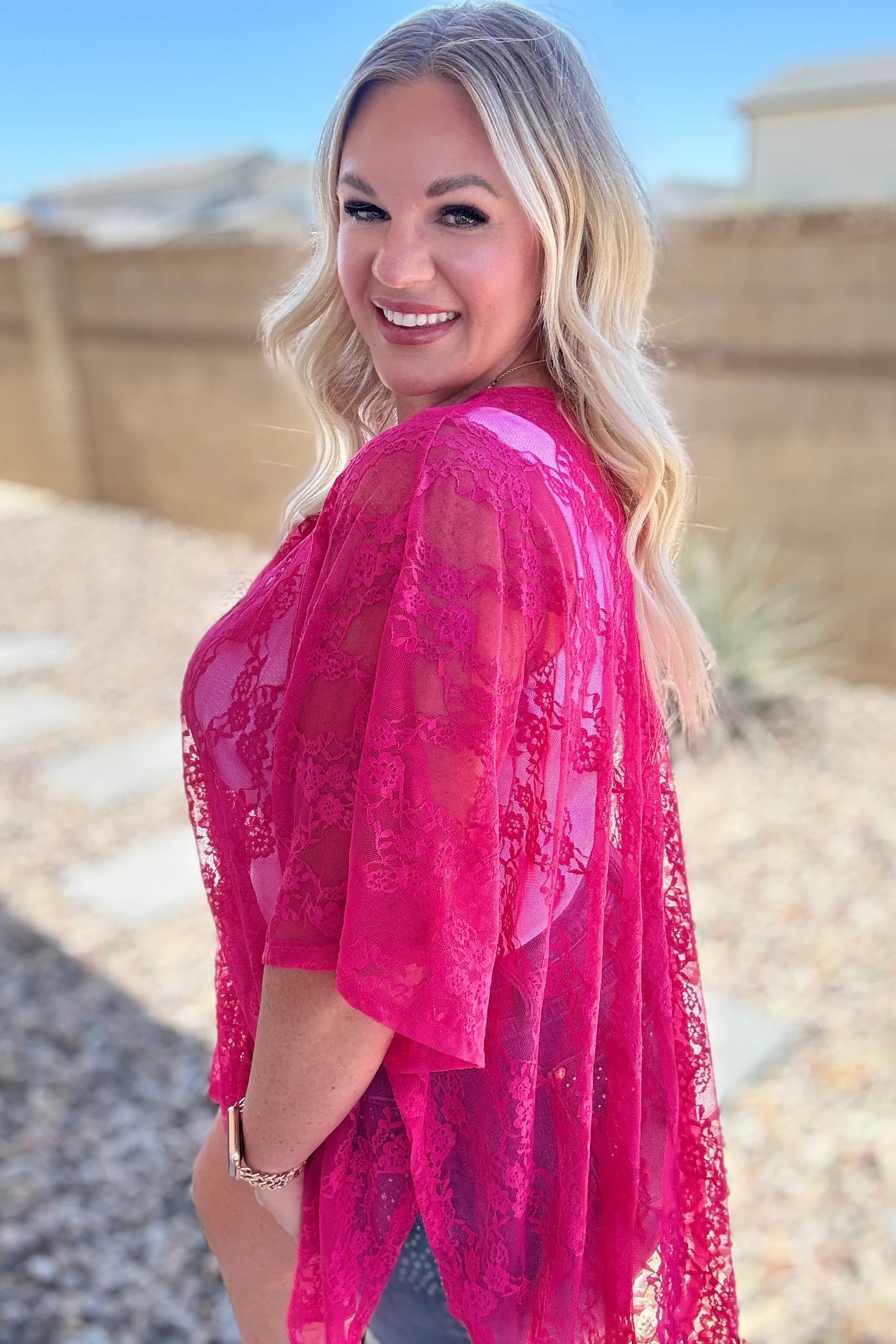 Good Days Ahead Lace Kimono In Fuchsia - 5/8/2024 - Image 4