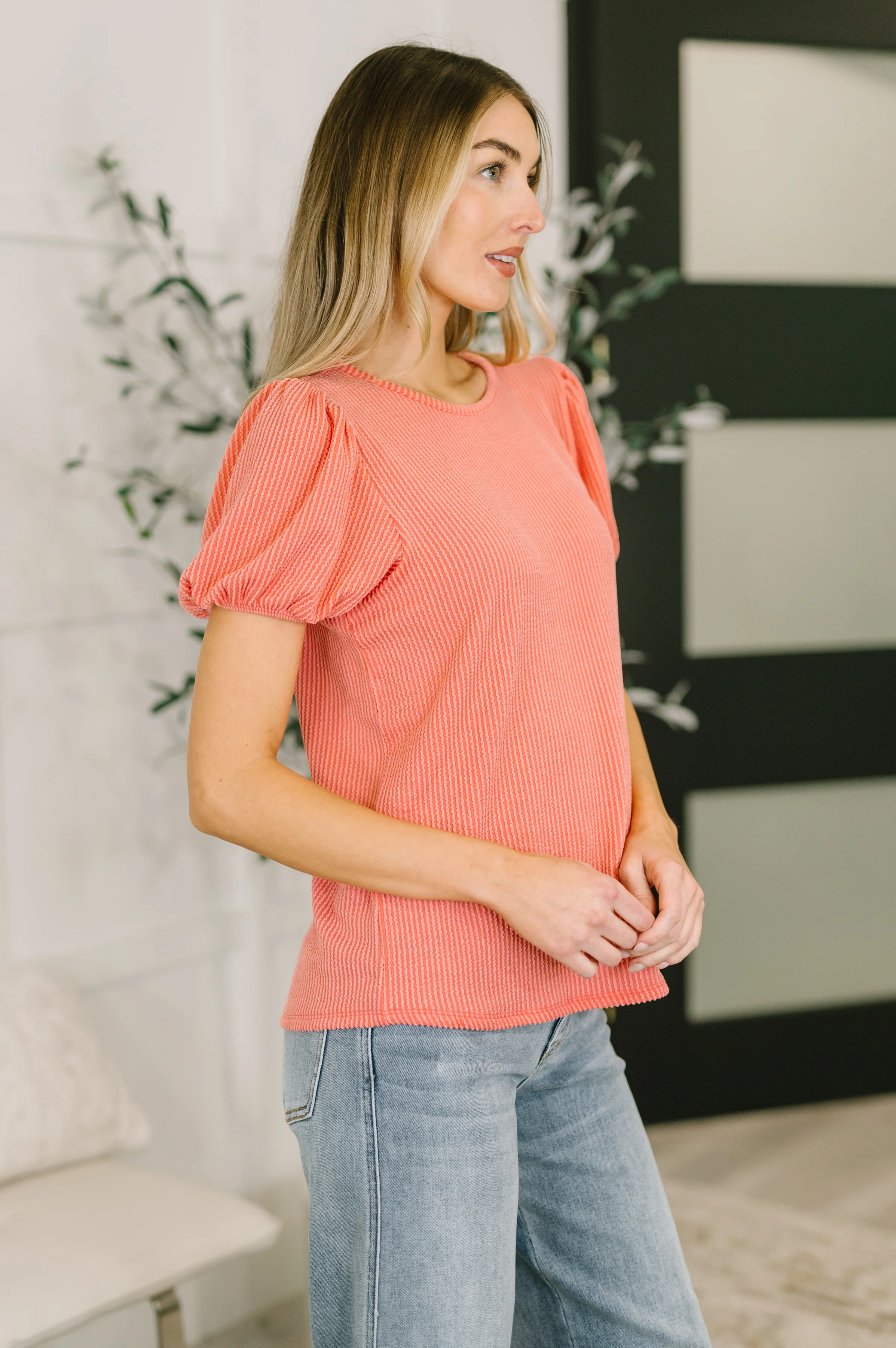 Grace & Virtue Balloon Sleeve Blouse in Coral - 7/16/2026 - Image 4