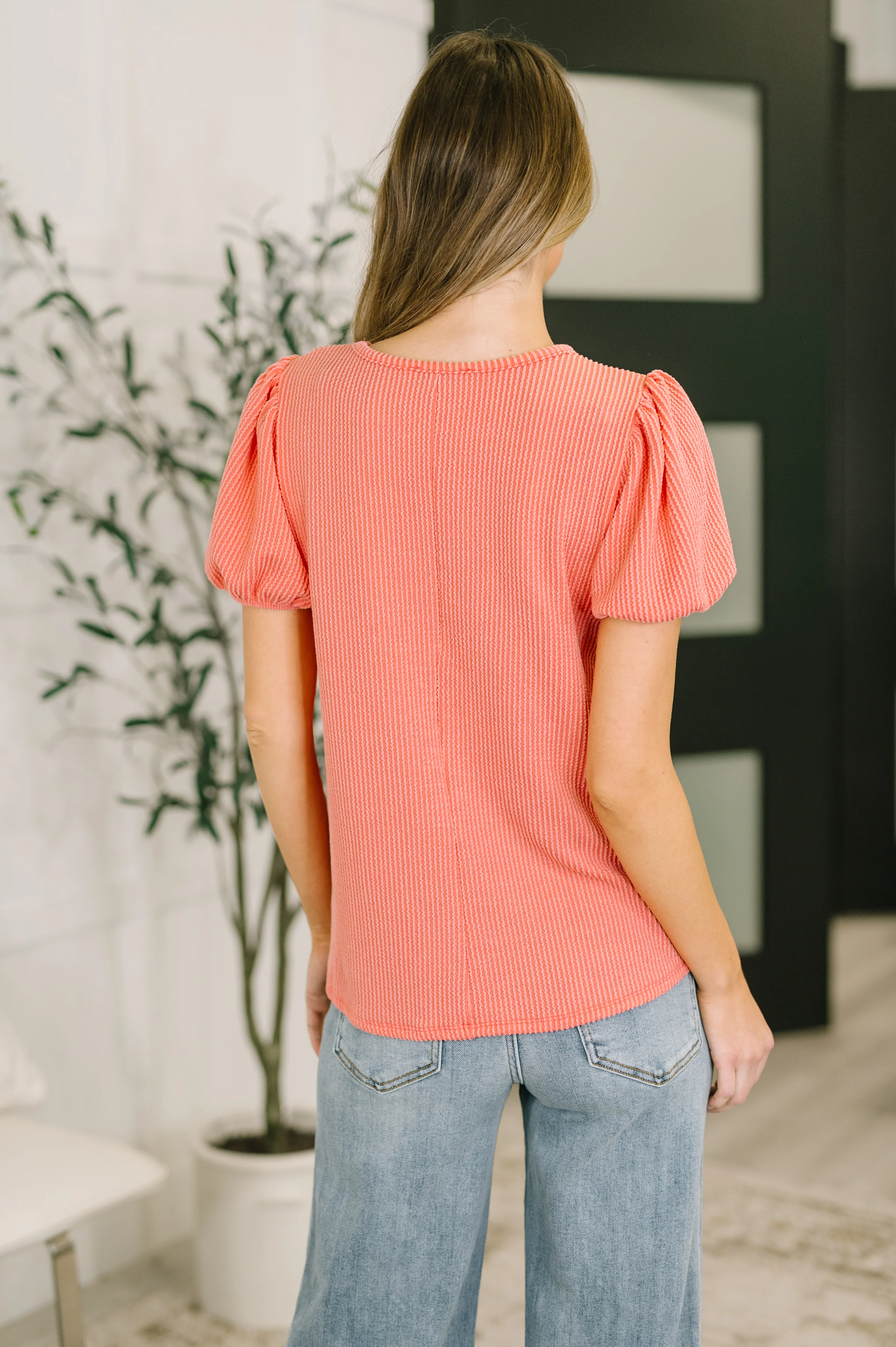 Grace & Virtue Balloon Sleeve Blouse in Coral - 7/16/2026 - Image 5