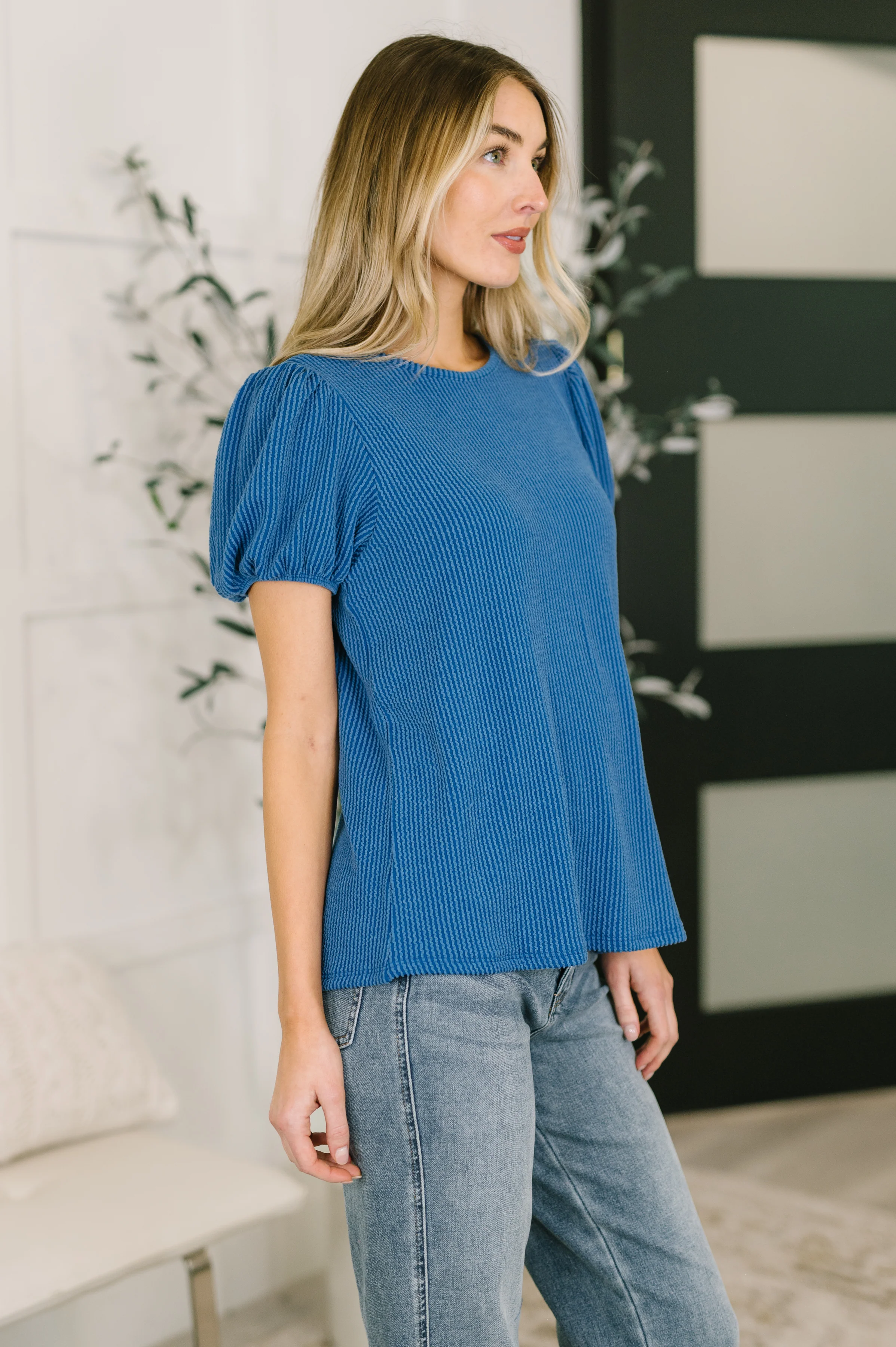 Grace & Virtue Balloon Sleeve Blouse in Ocean Blue - 7/16/2026 - Image 4