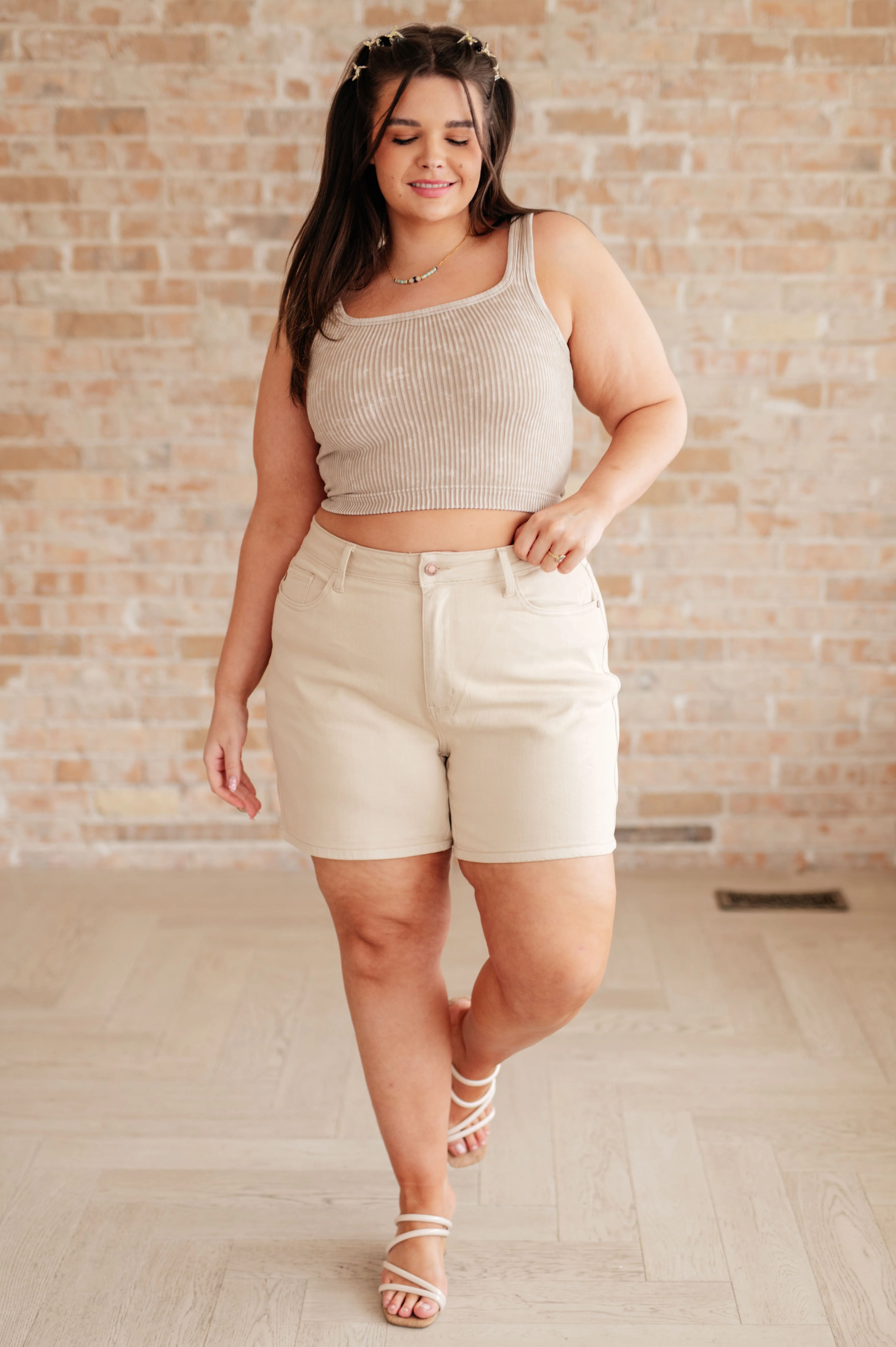 Greta High Rise Garment Dyed Shorts in Bone - 4/21/2025 - Image 3