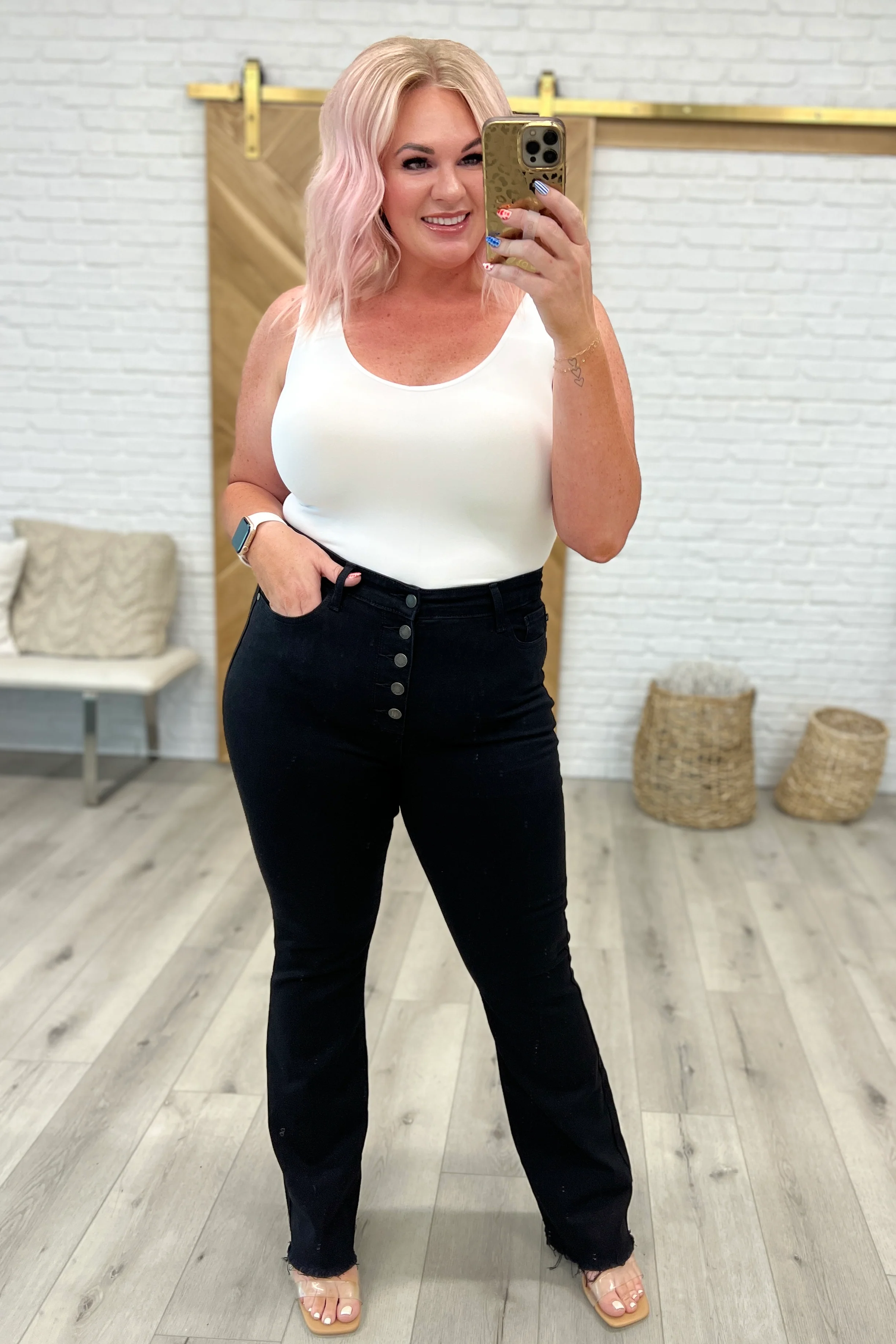 Harriet High Rise Button Fly Bootcut Jeans in Black - 7/26/2023 - Image 11