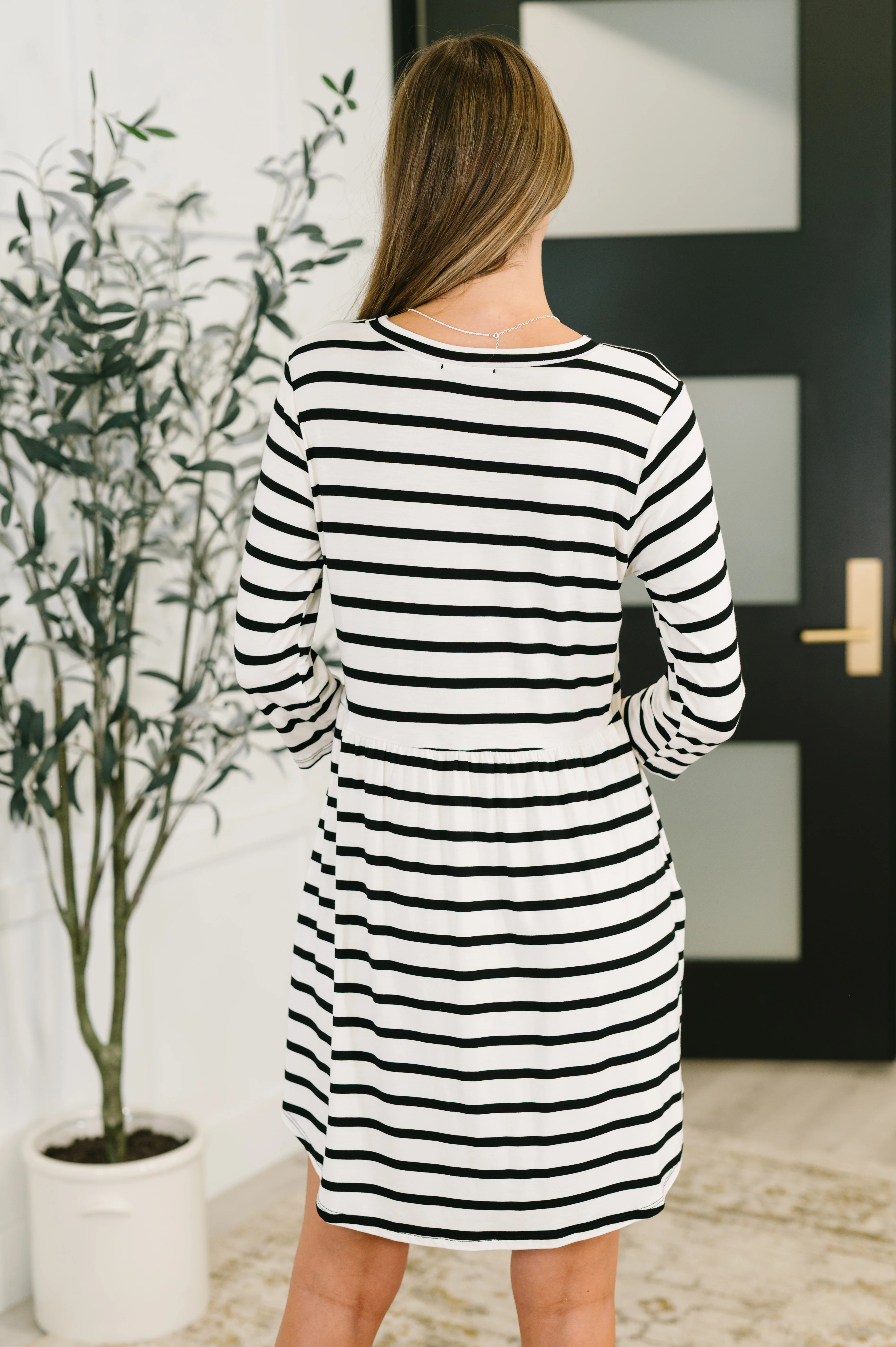 Haute Mess Scooped Hem Casual Dress in Black and White Striped - 6/25/2026 - Image 5