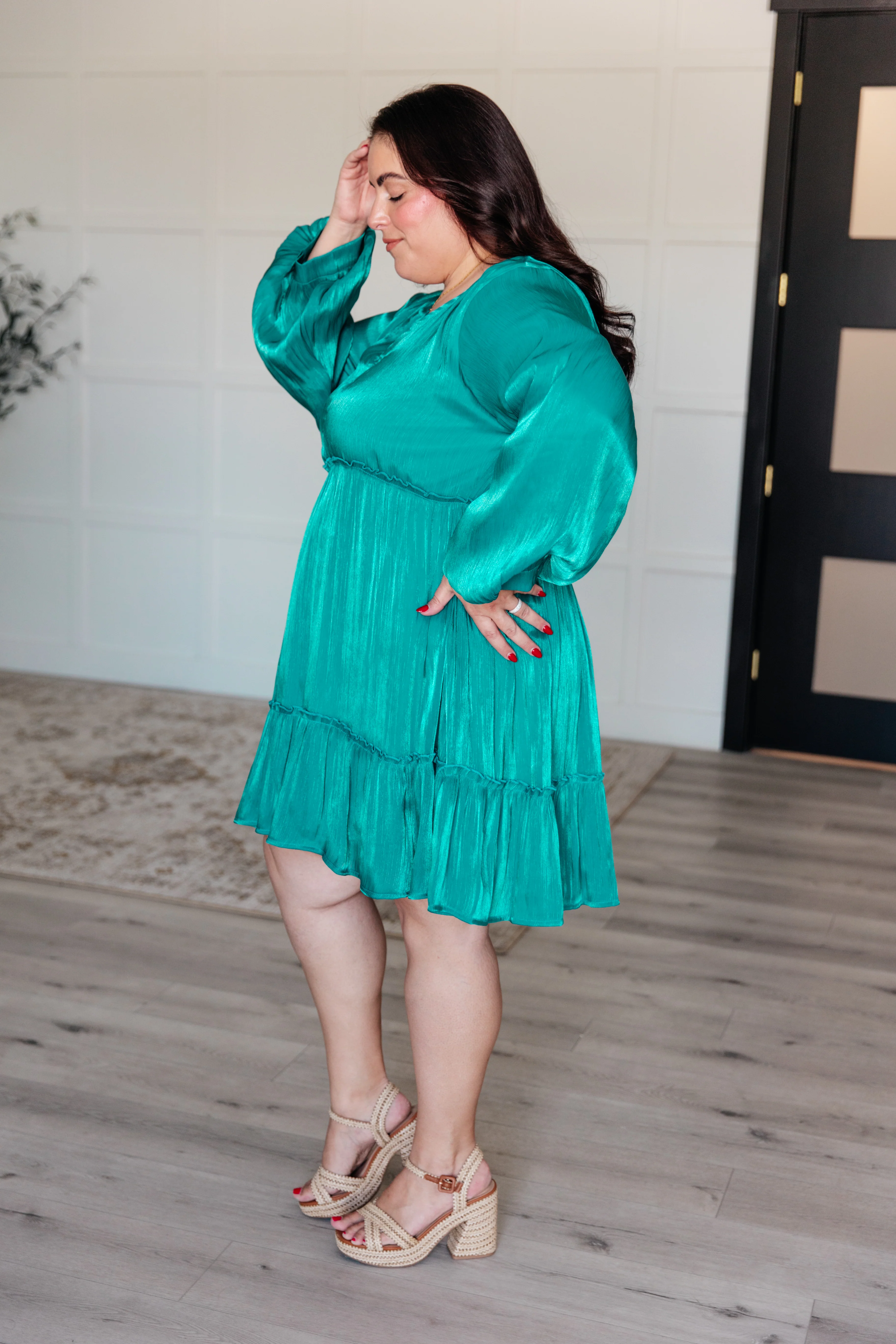 Head Held High V-Neck Balloon Sleeve Dress - 8/1/2024 - Image 3