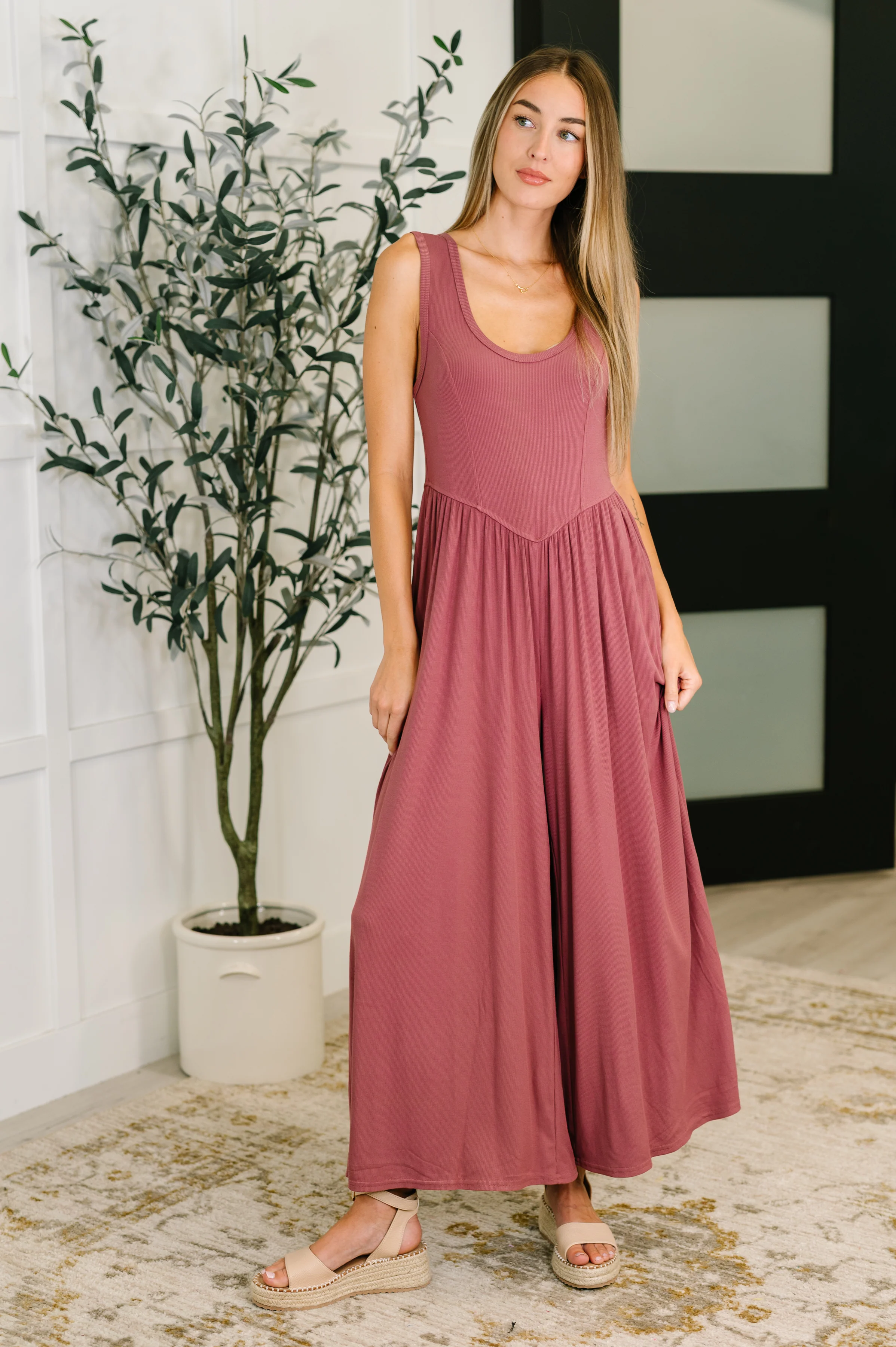Head to Toe Whoa Gathered Wide Leg Jumpsuit in Mauve - 3/26/2026 - Image 3