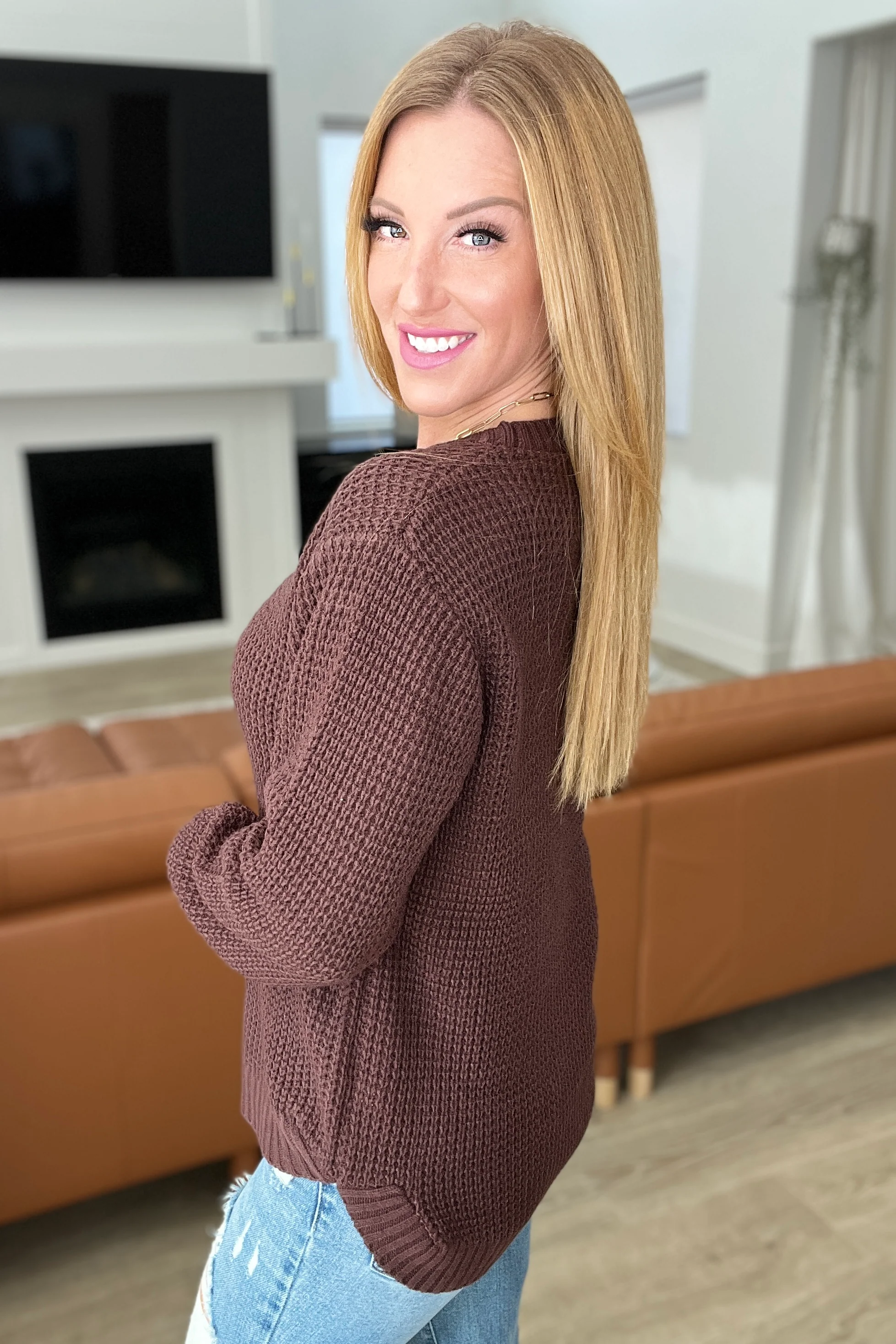 High Low Waffle Knit Sweater in Mahogany - 12/6/2023 - Image 4
