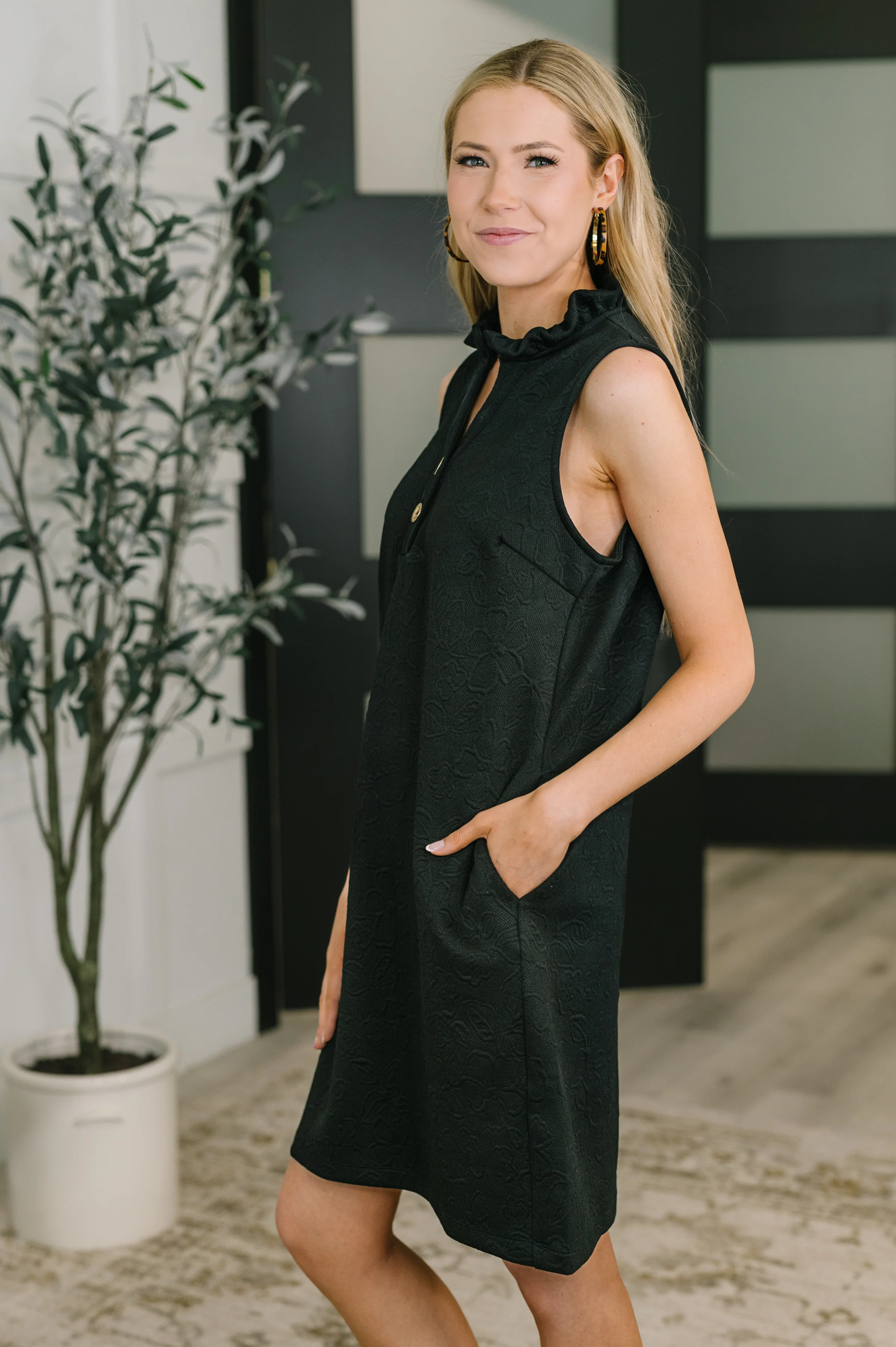 High Tide High Neck Embossed Sleeveless Dress in Black - 3/31/2026 NEW - Image 4