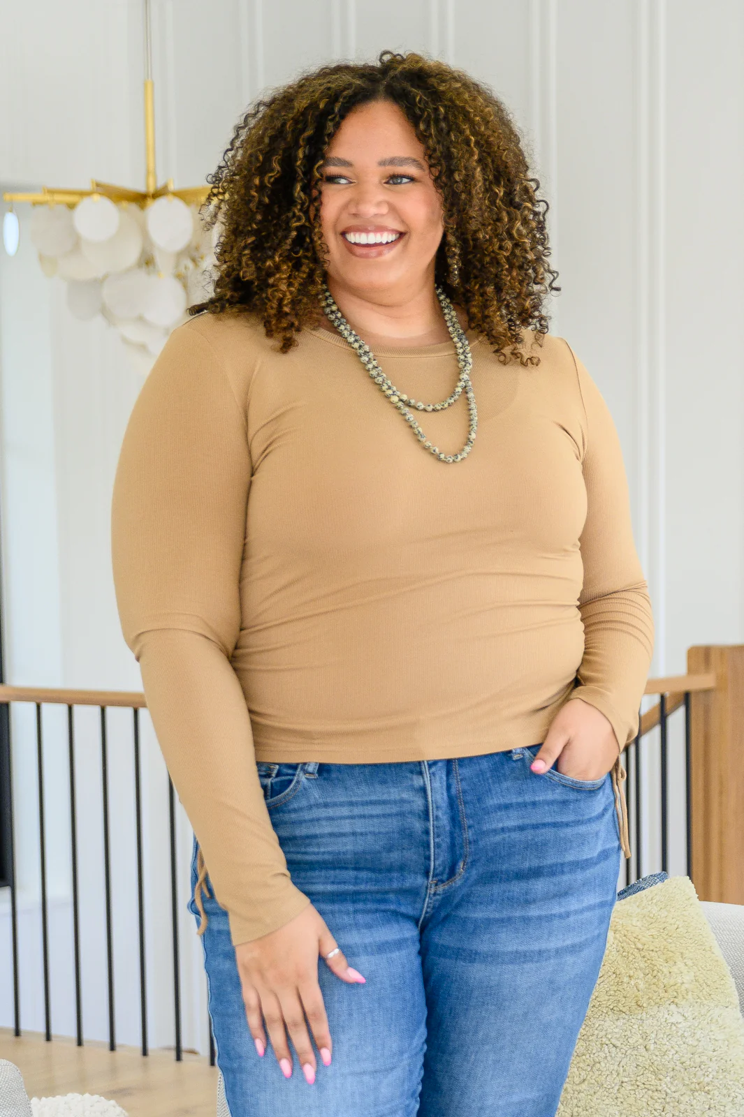 Hold Me Tight Ribbed Long Sleeve Top In Tan - 10/6/2022 - Image 6