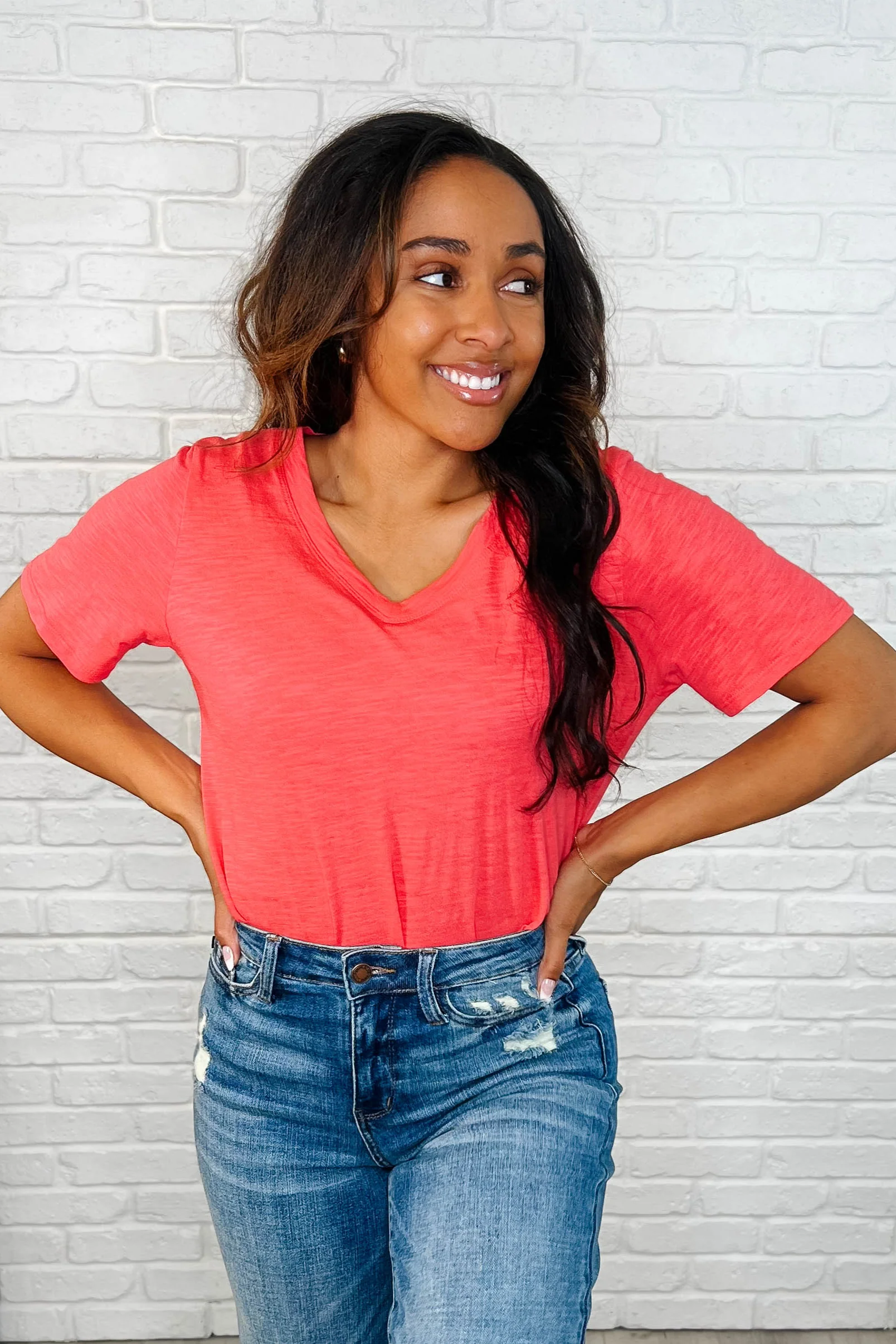 I Don't Have to Choose V-Neck Tee in Hot Coral - 3/18/2025 - Image 4