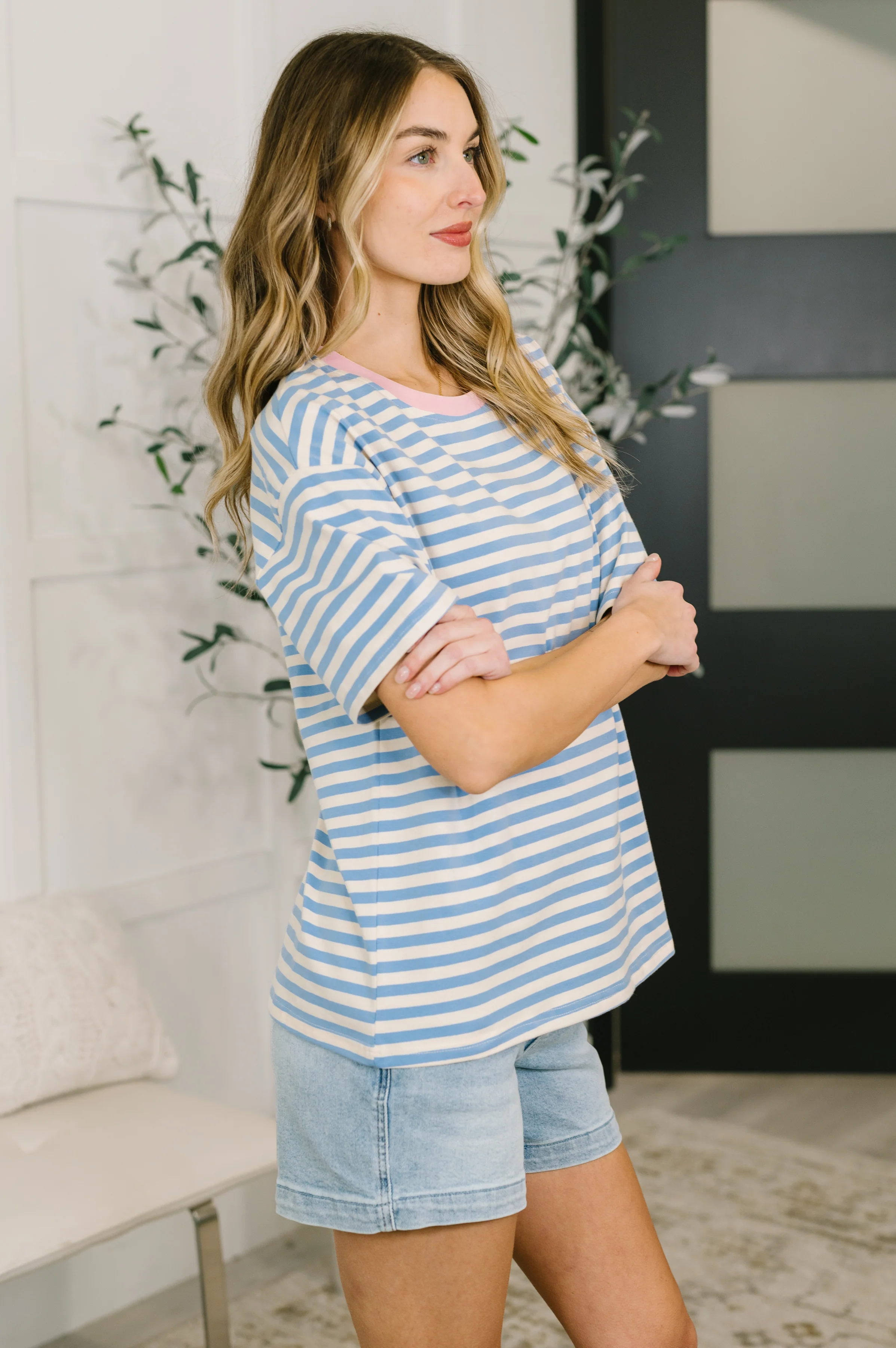 I Think I'm in Love Round Neck Loose Tee in Blue and Pink - 3/27/2026 NEW - Image 4