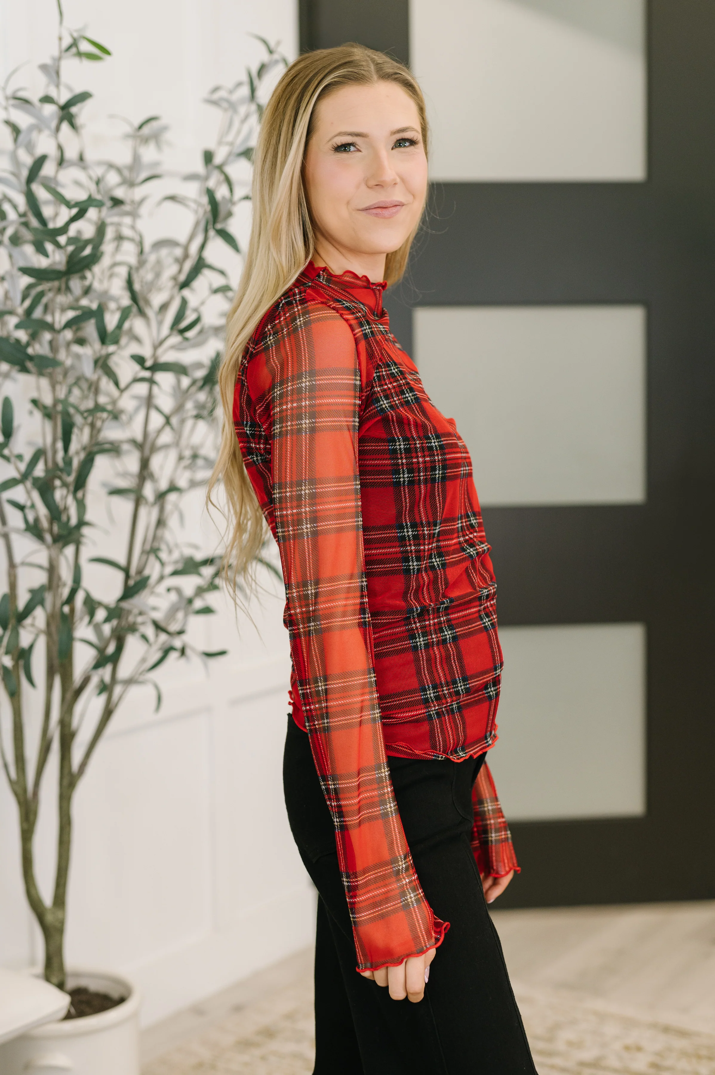 In the Present Plaid Mesh Layering Top in Red - 11/18/2025 - Image 4
