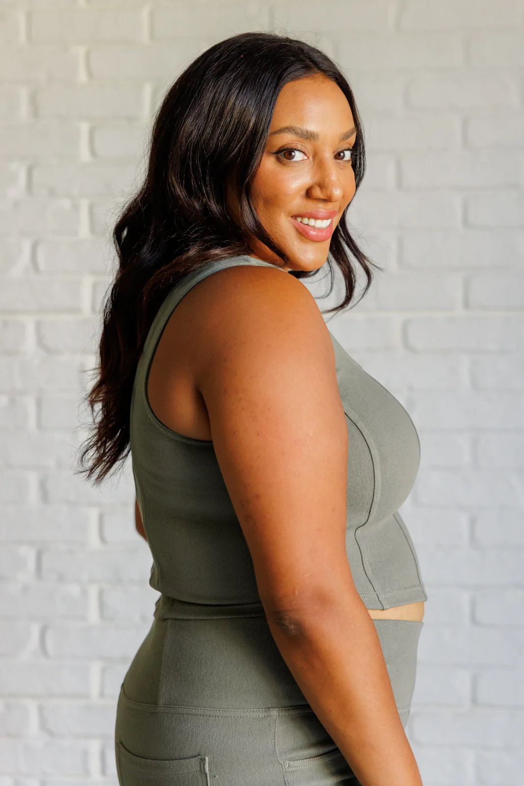 It's All About the Balance Twill Square Neck Crop Top in Dusty Olive - 9/19/2024 - Image 4