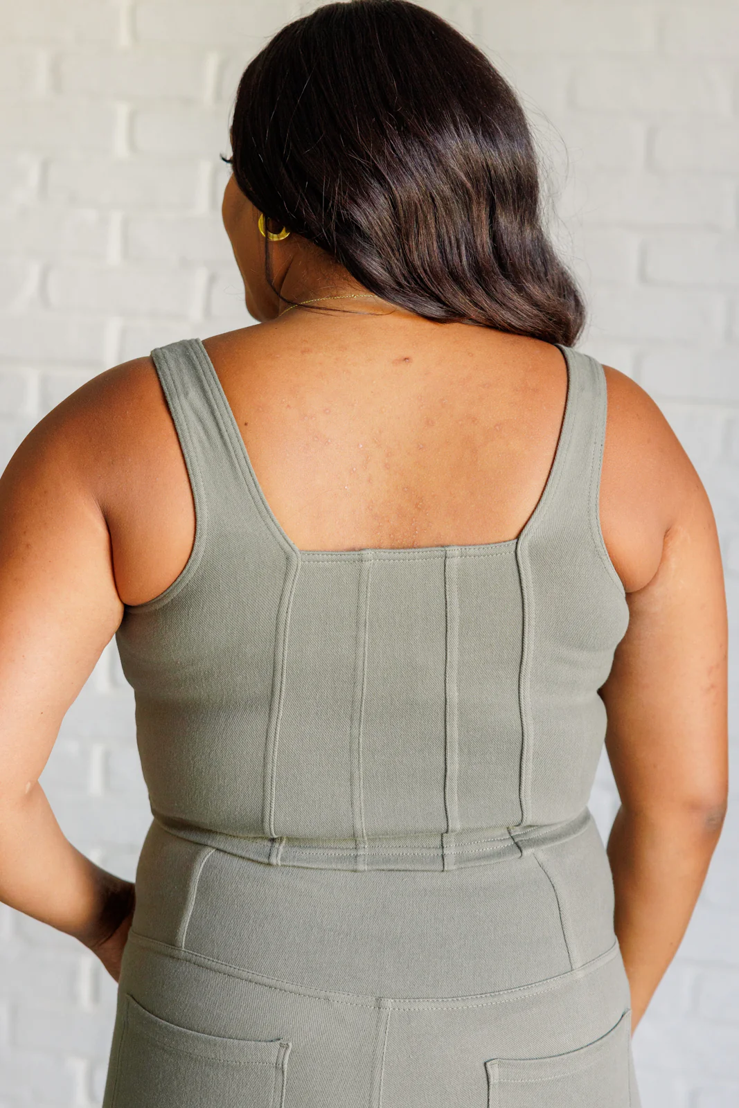It's All About the Balance Twill Square Neck Crop Top in Dusty Olive - 9/19/2024 - Image 6