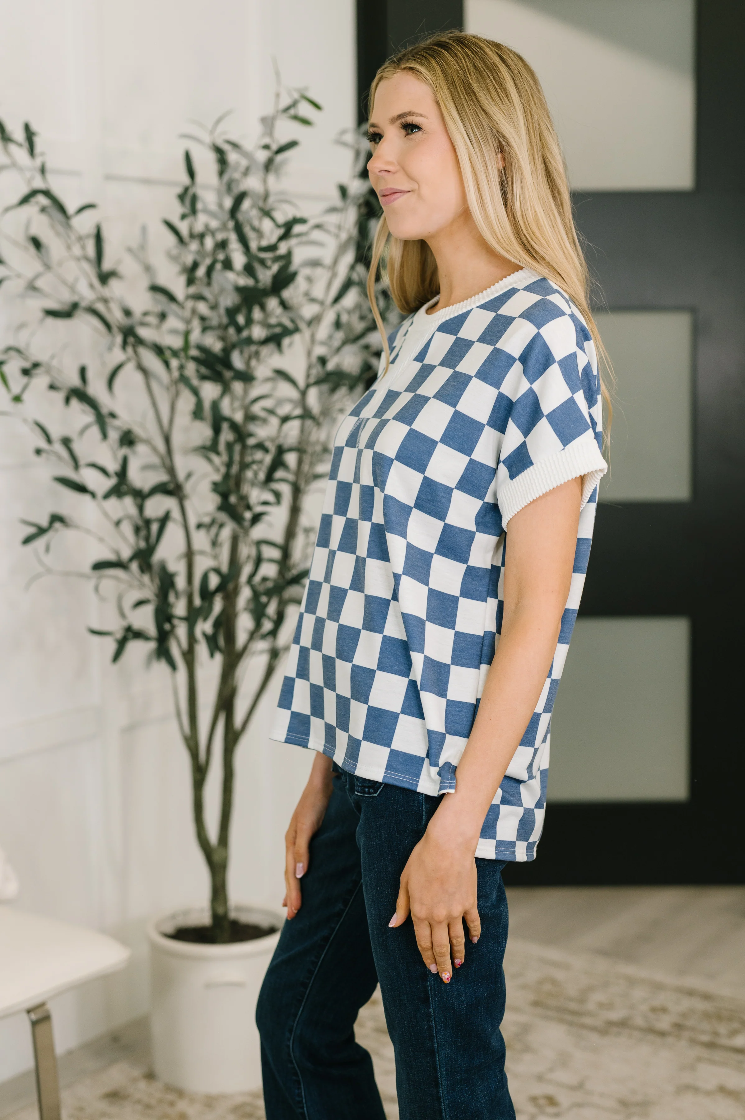 I've Been Everywhere Crew Neck Checkered Top in Blue - 4/10/2026 NEW - Image 4