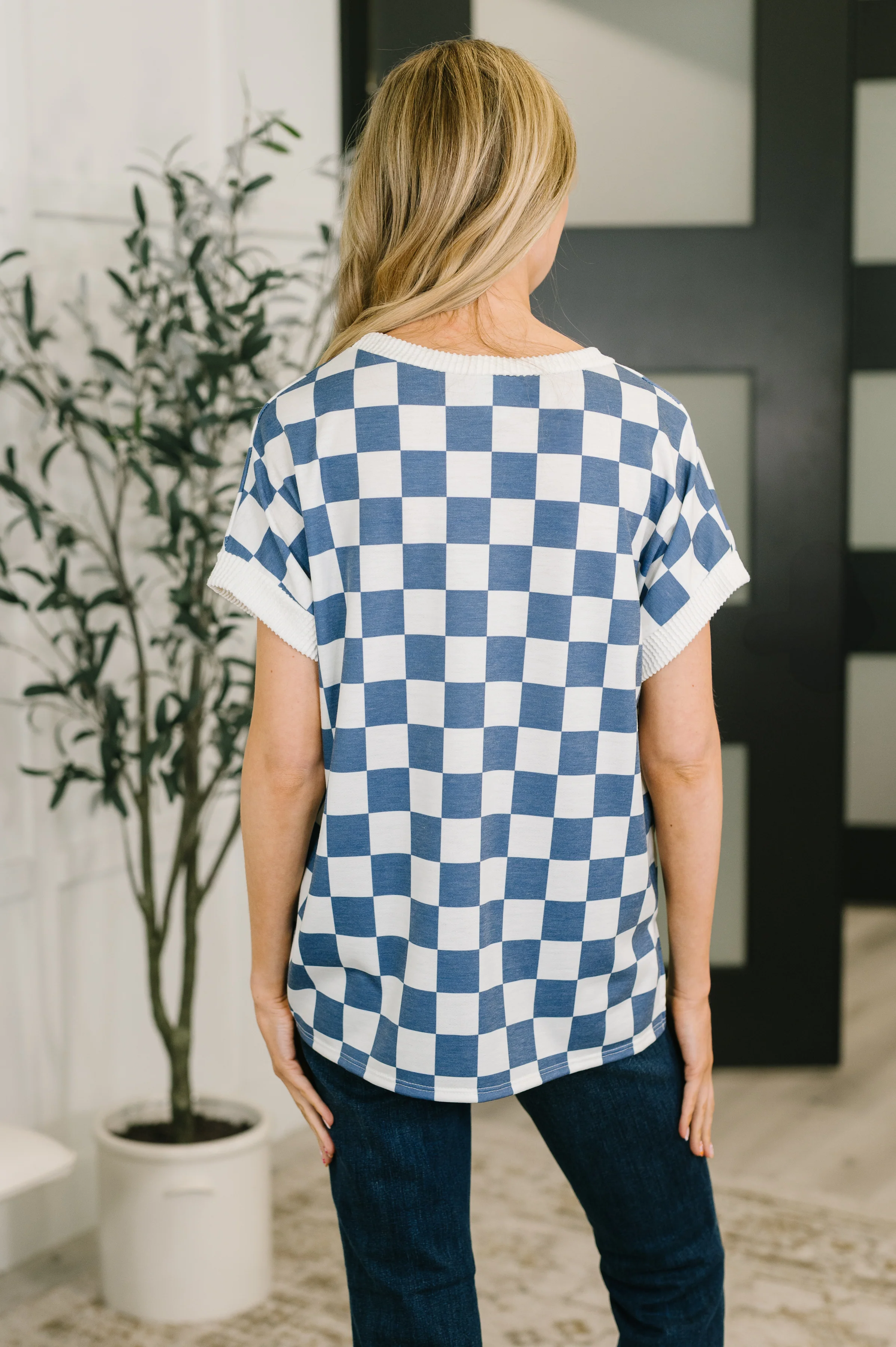 I've Been Everywhere Crew Neck Checkered Top in Blue - 4/10/2026 NEW - Image 5