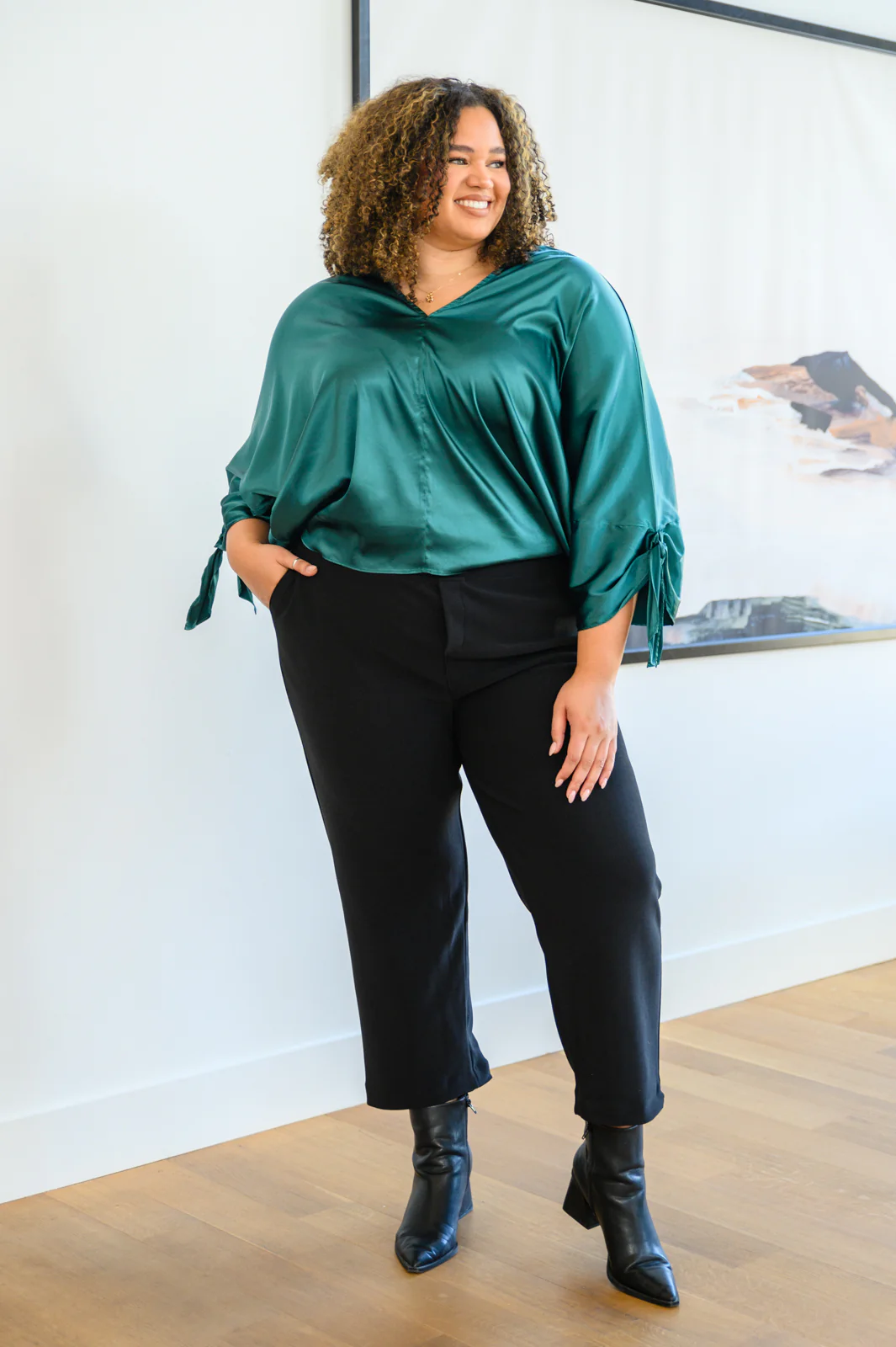 Jaz Dolman Tie Sleeve Blouse in Green - 12/1/2022 - Image 3