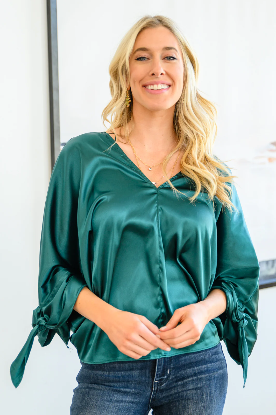 Jaz Dolman Tie Sleeve Blouse in Green - 12/1/2022 - Image 8