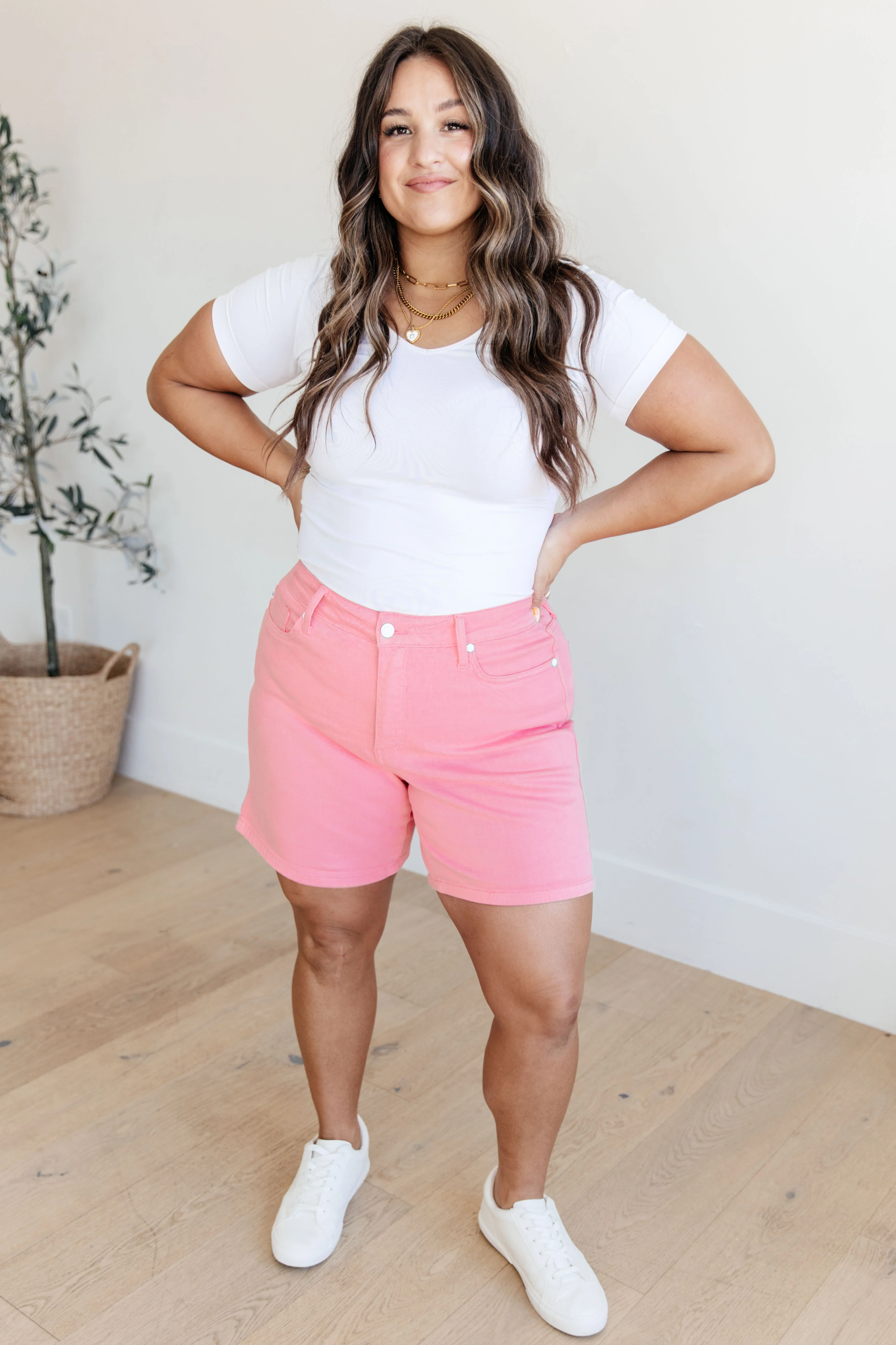 Jenna High Rise Control Top Cuffed Shorts in Pink - 2/21/2024 - Image 3