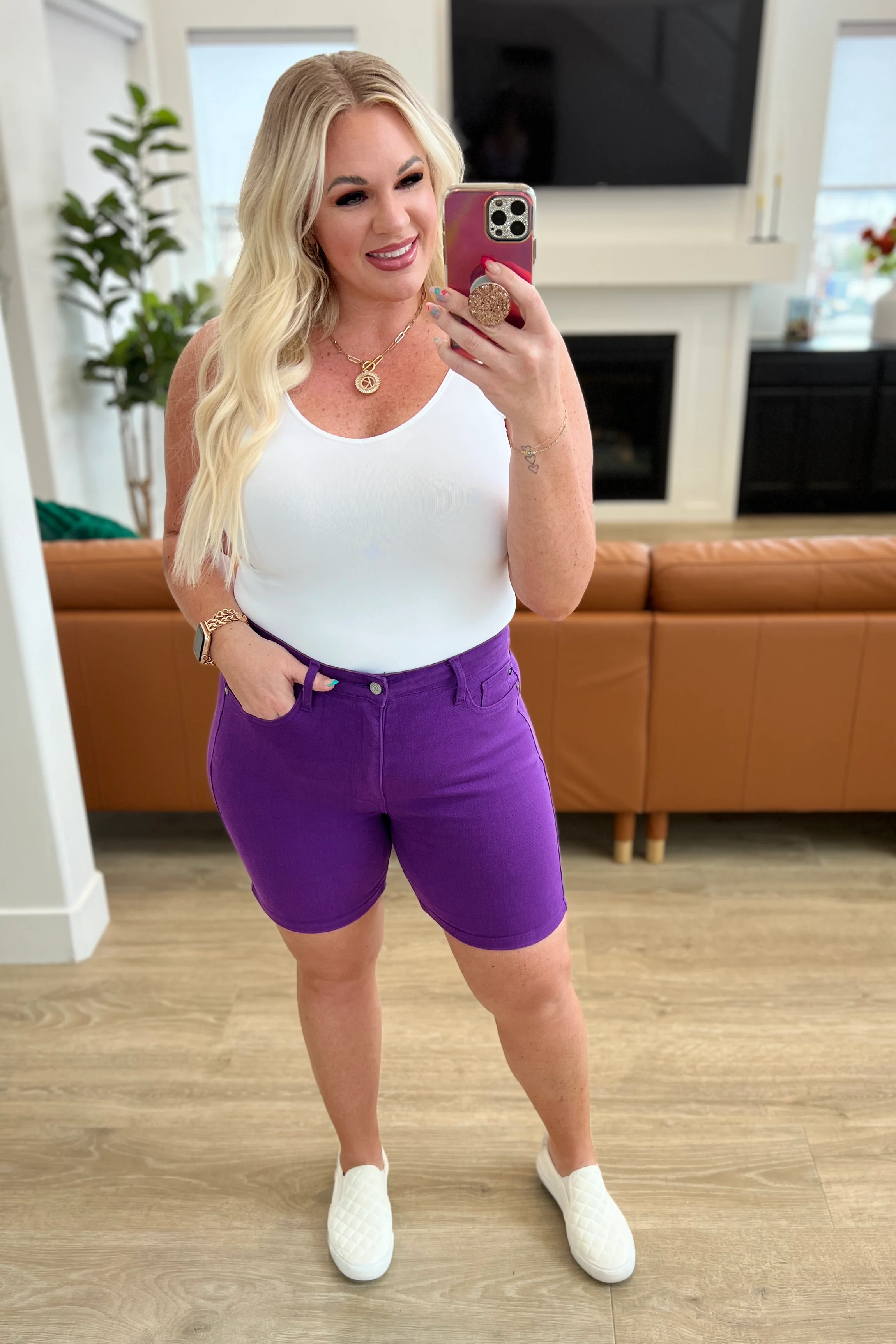 Jenna High Rise Control Top Cuffed Shorts in Purple - 2/21/2024 - Image 12