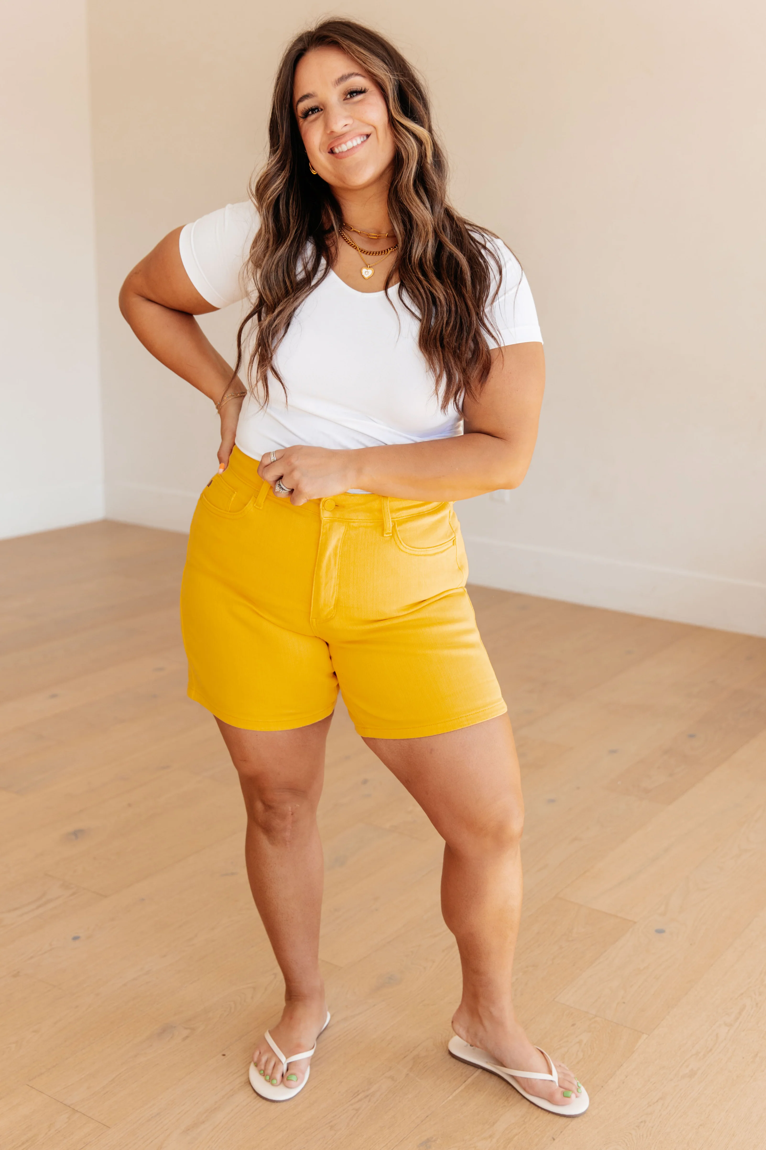 Jenna High Rise Control Top Cuffed Shorts in Yellow - 2/21/2024 - Image 4