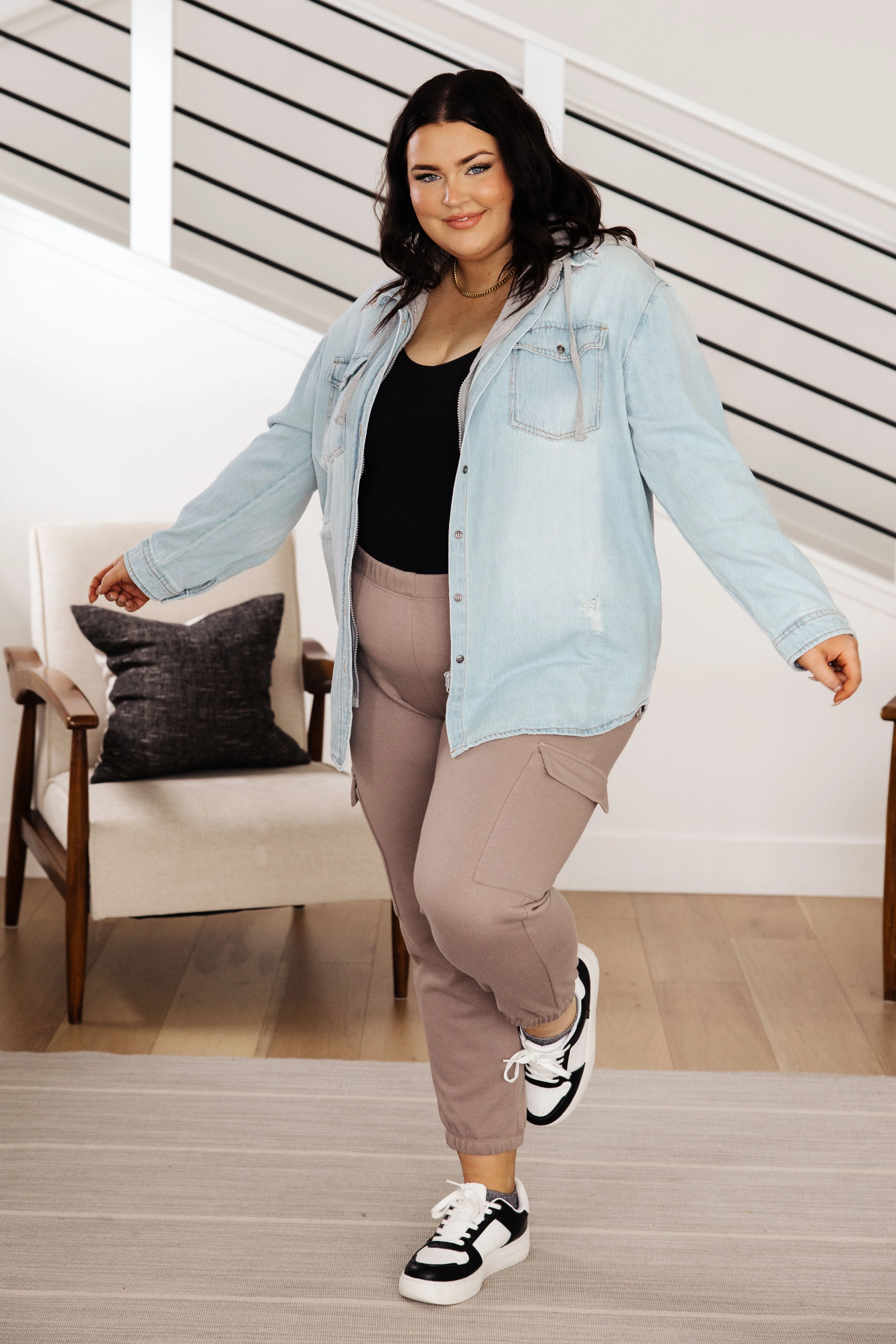 Jordan Hooded Denim Shacket in Light Wash - 10/10/2023 - Image 3