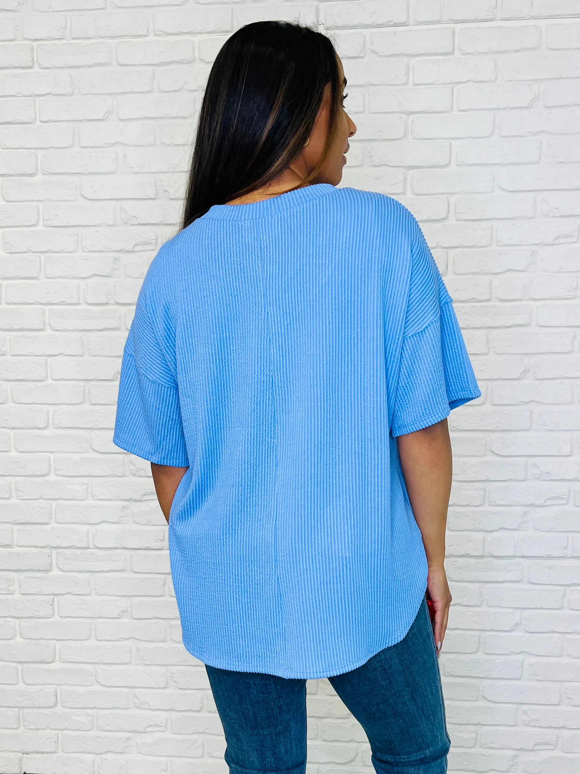 Just a Casual Girly V-Neck Basic Tee in Periwinkle Blue - 3/7/2025 - Image 4