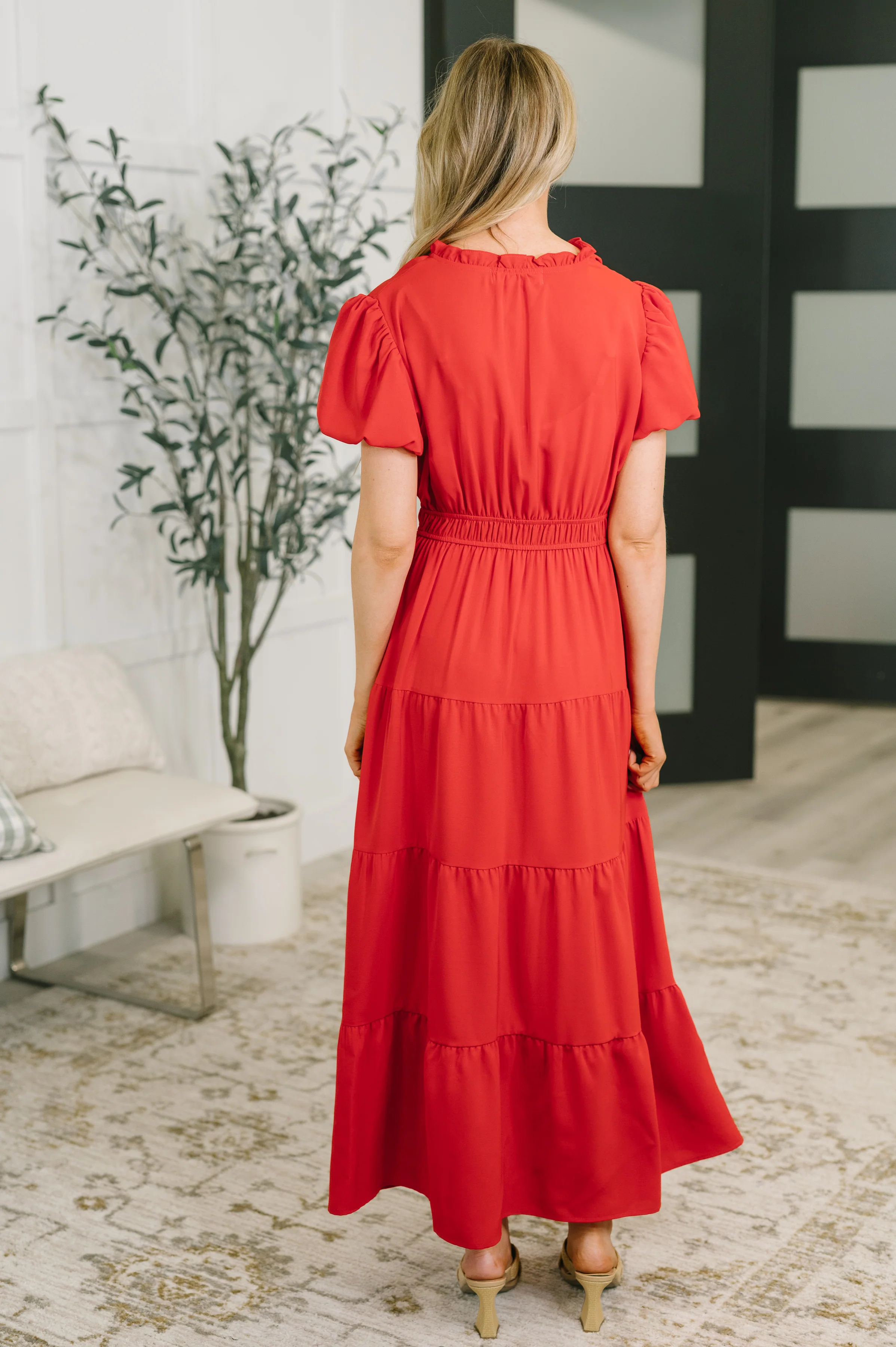 Keep You Coming Balloon Sleeve Tiered Dress in Red - 7/17/2026 - Image 5