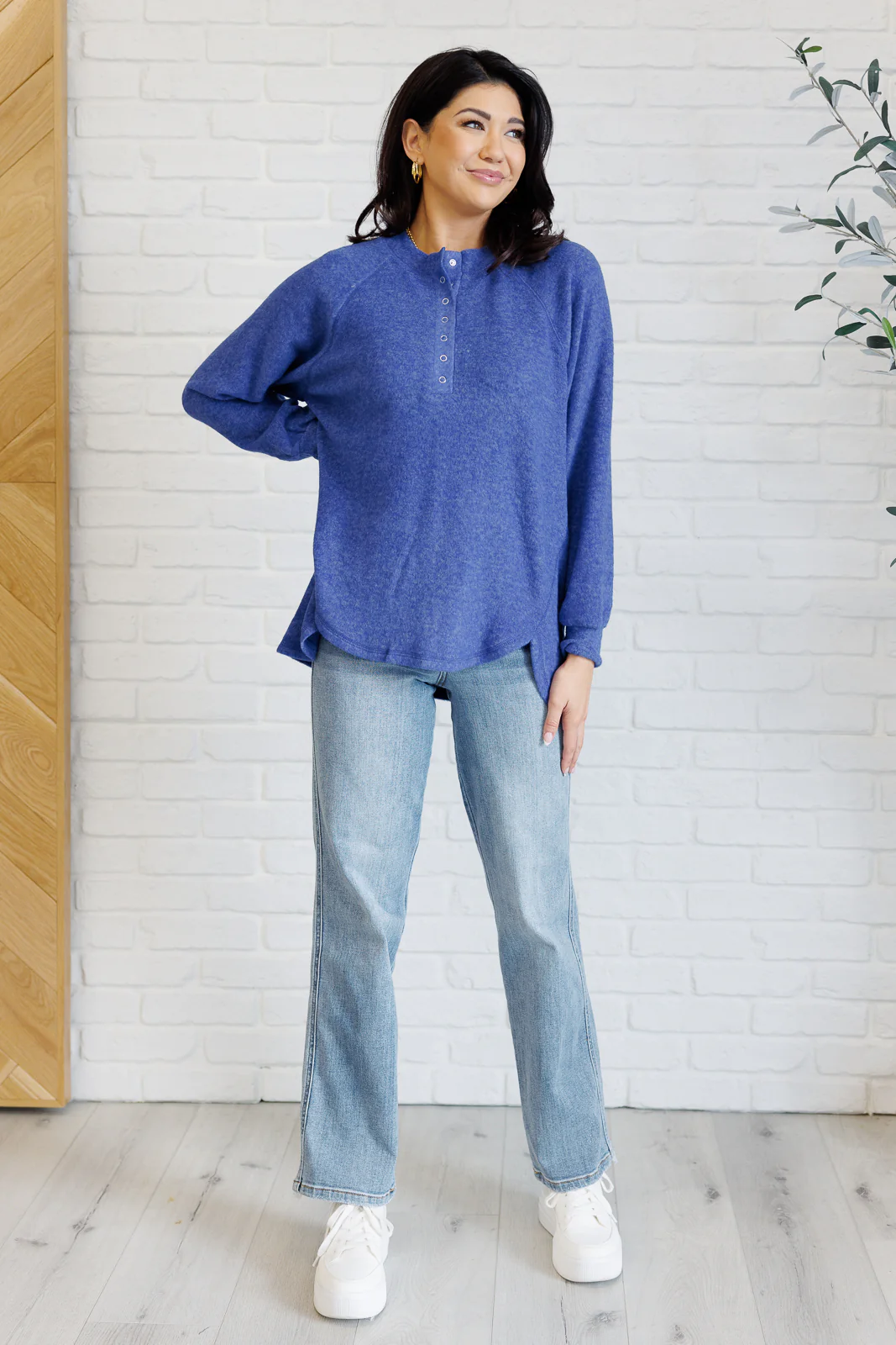 Keeping it Real Brushed Melange Hacci Long Sleeve Tee in Bright Blue - 11/20/2024 - Image 3