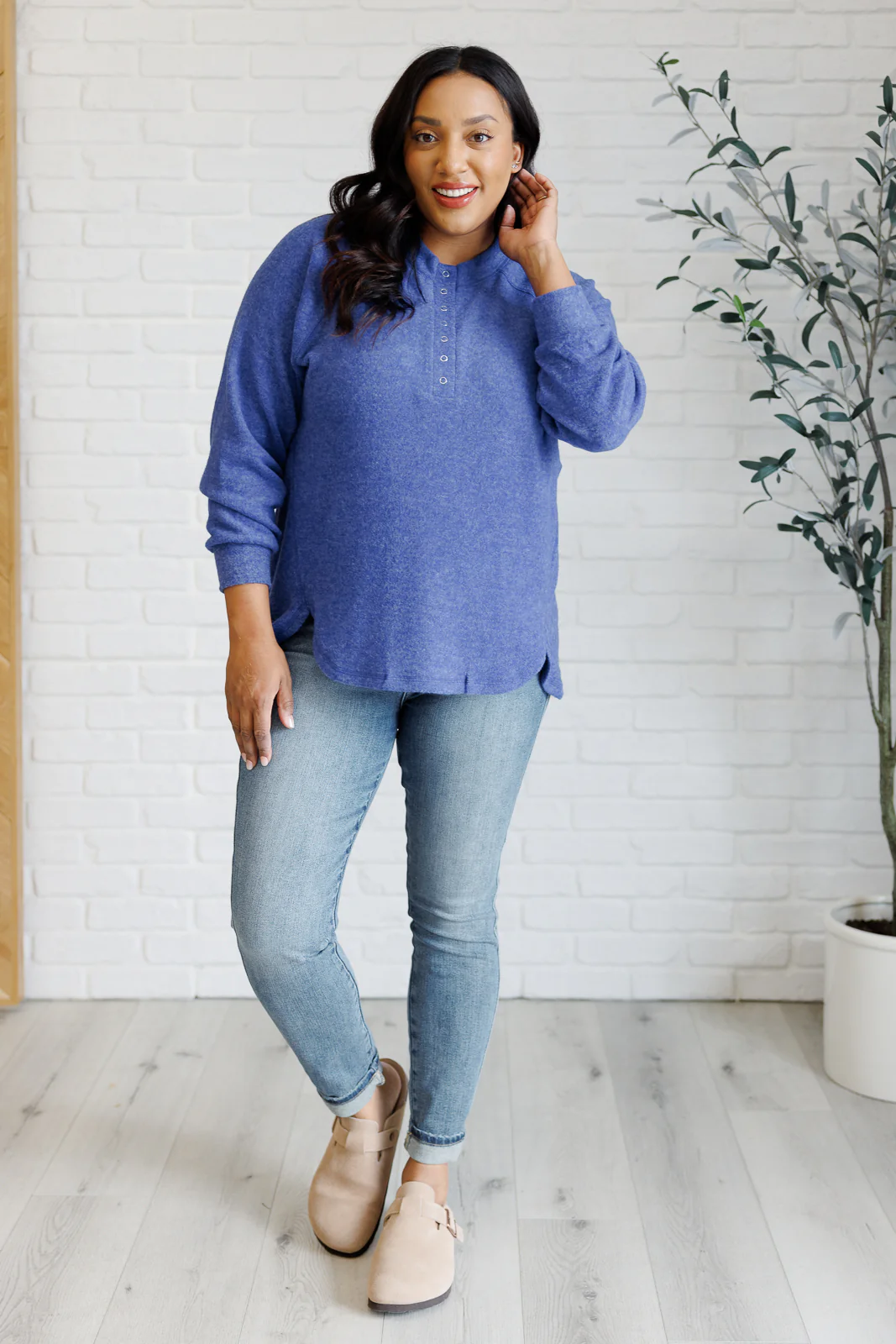 Keeping it Real Brushed Melange Hacci Long Sleeve Tee in Bright Blue - 11/20/2024 - Image 4