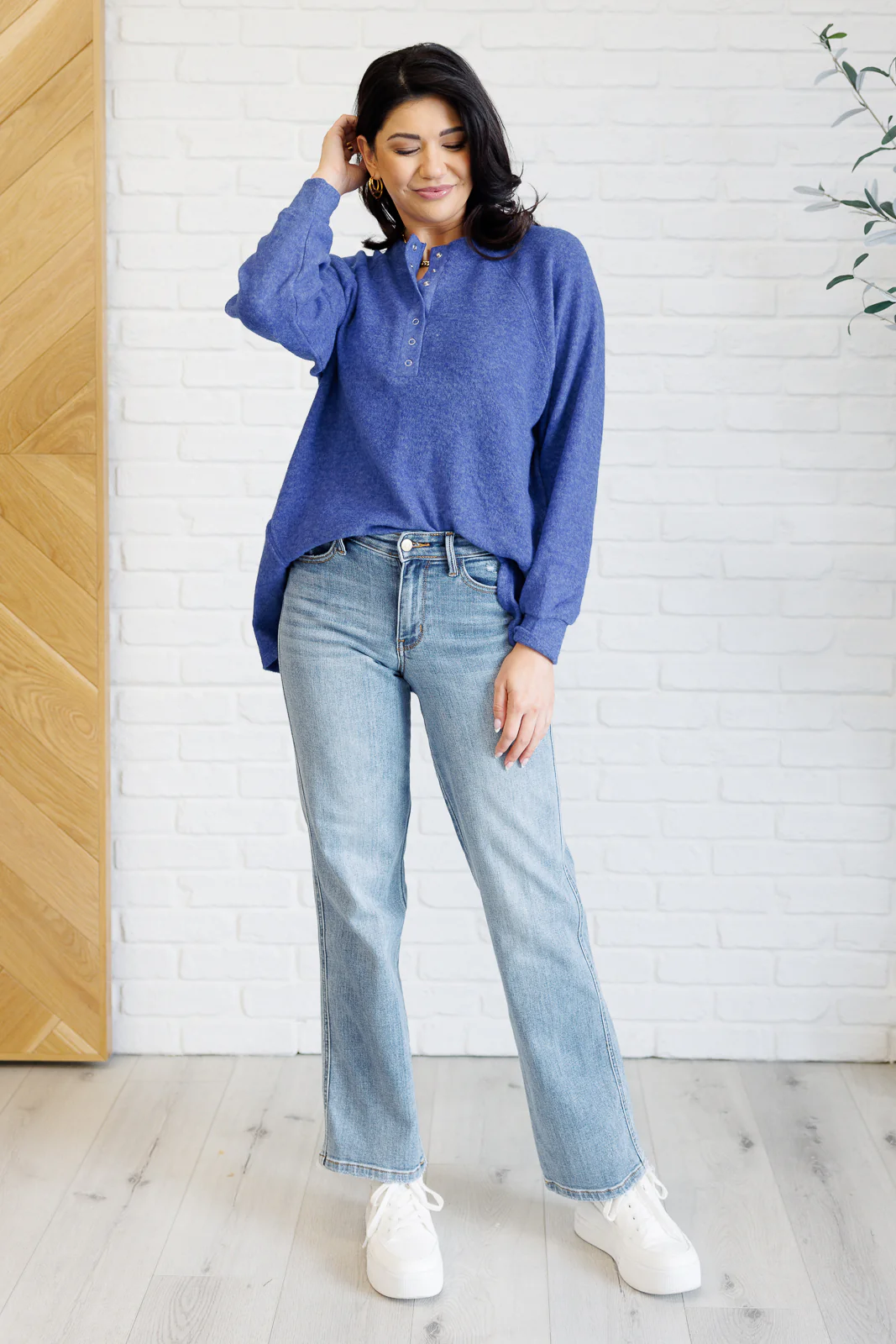 Keeping it Real Brushed Melange Hacci Long Sleeve Tee in Bright Blue - 11/20/2024 - Image 5