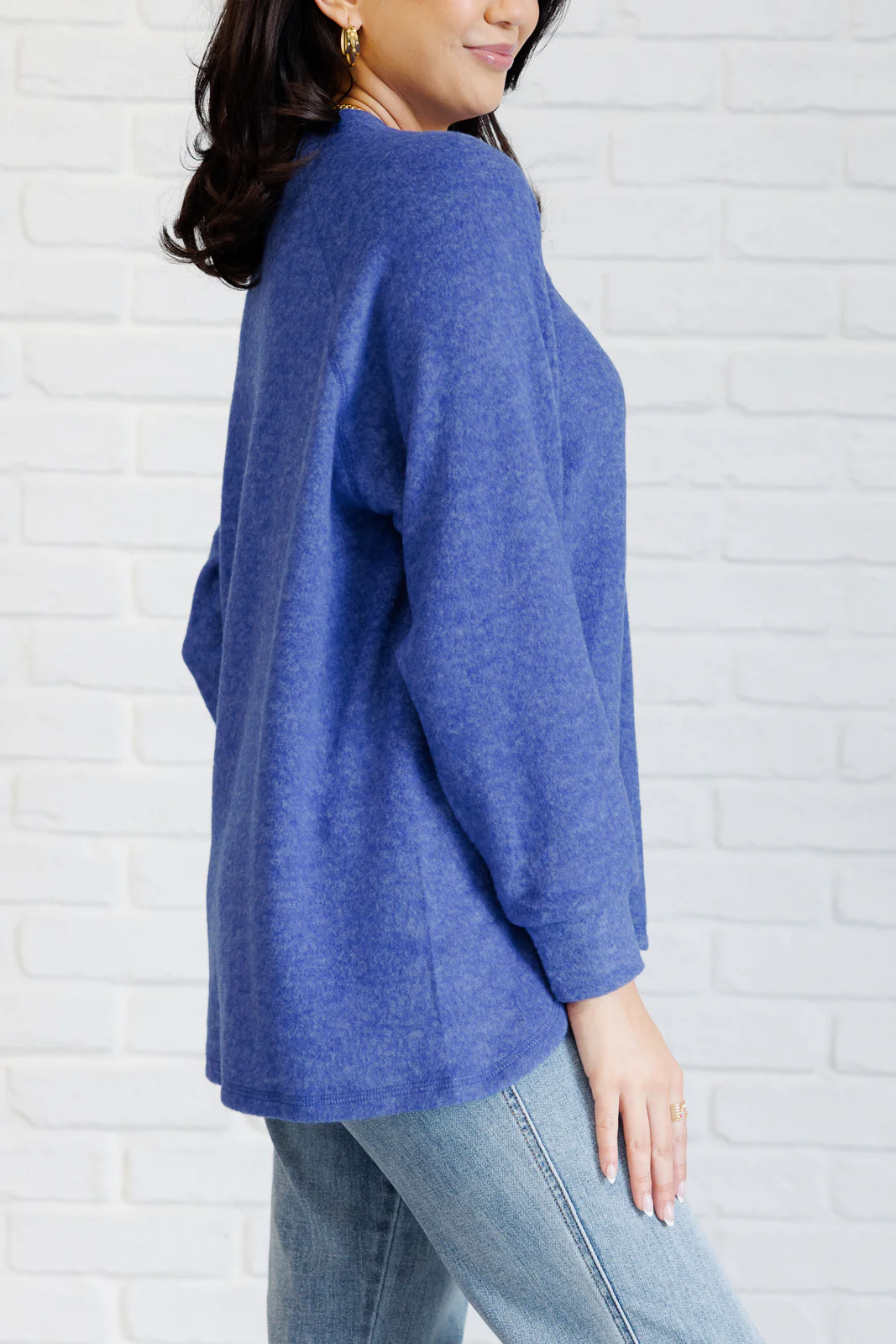 Keeping it Real Brushed Melange Hacci Long Sleeve Tee in Bright Blue - 11/20/2024 - Image 7